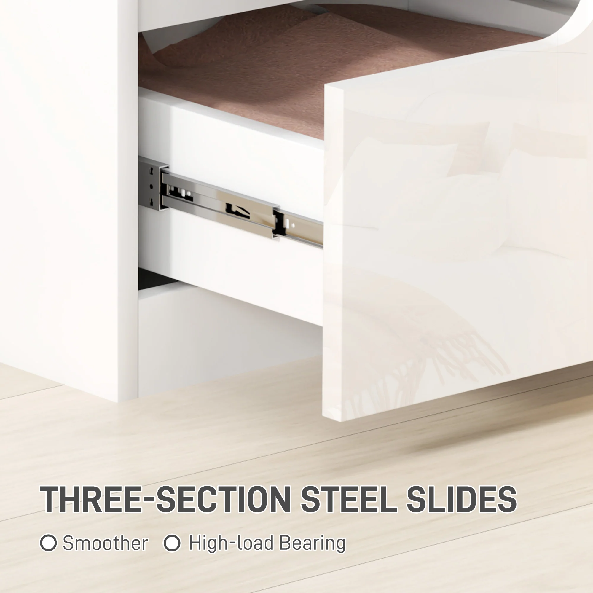 HOMCOM Modern Bedside Table With 2 Drawers For Bedroom, Living Room, White - Image 7