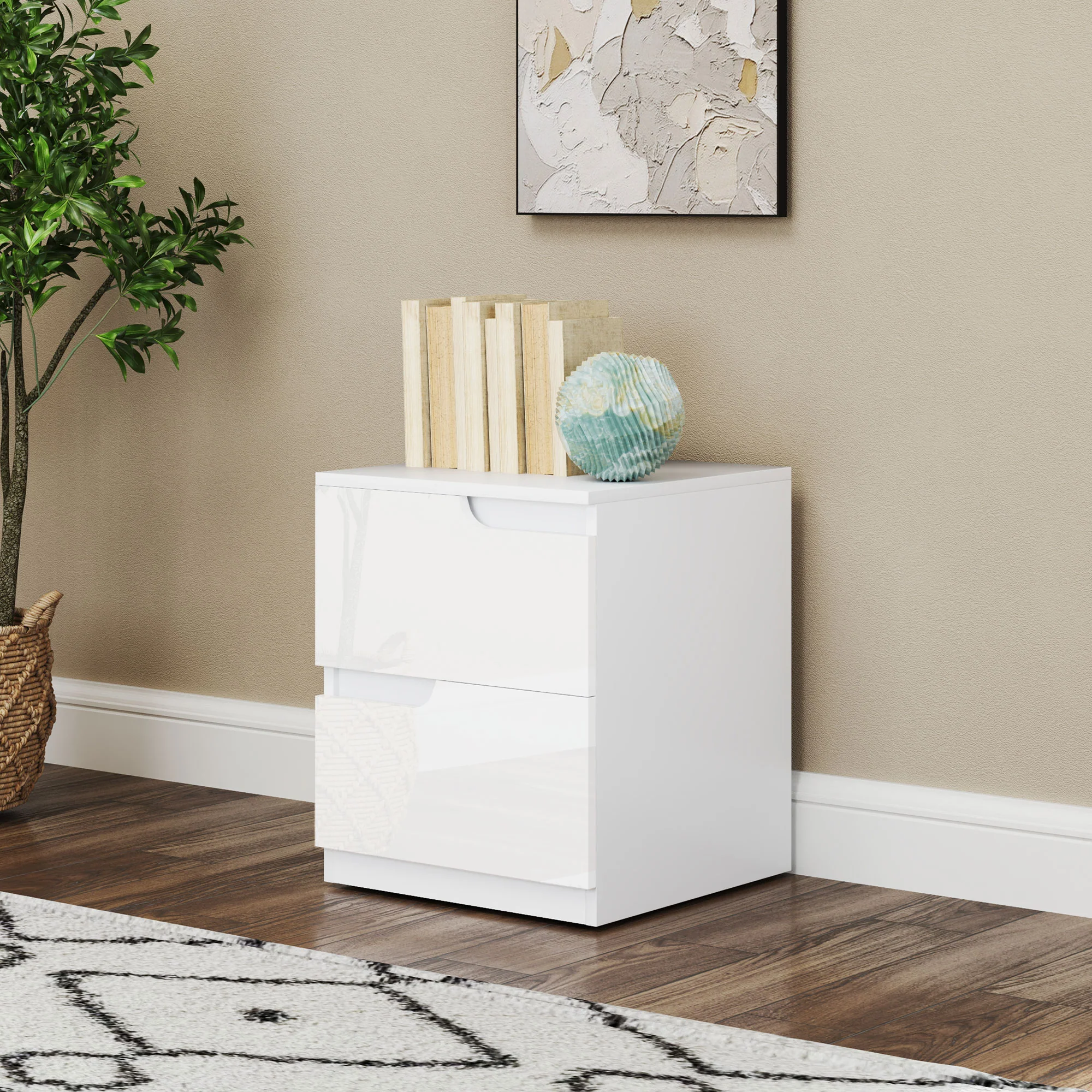 HOMCOM Modern Bedside Table With 2 Drawers For Bedroom, Living Room, White - Image 8