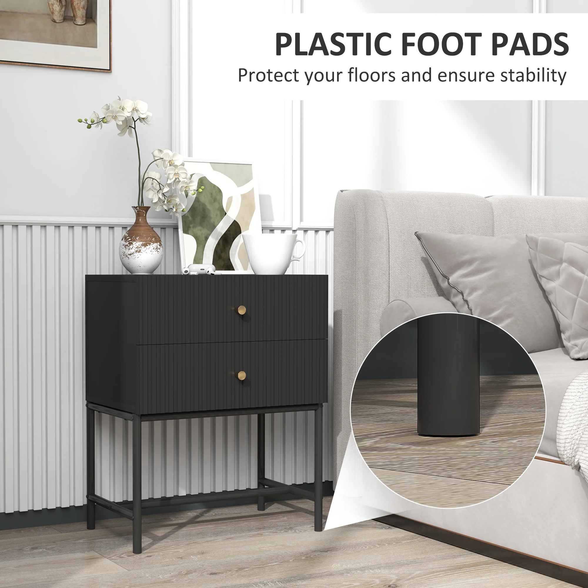 HOMCOM Modern Bedside Table with 2 Drawers for Bedroom, White - Image 6