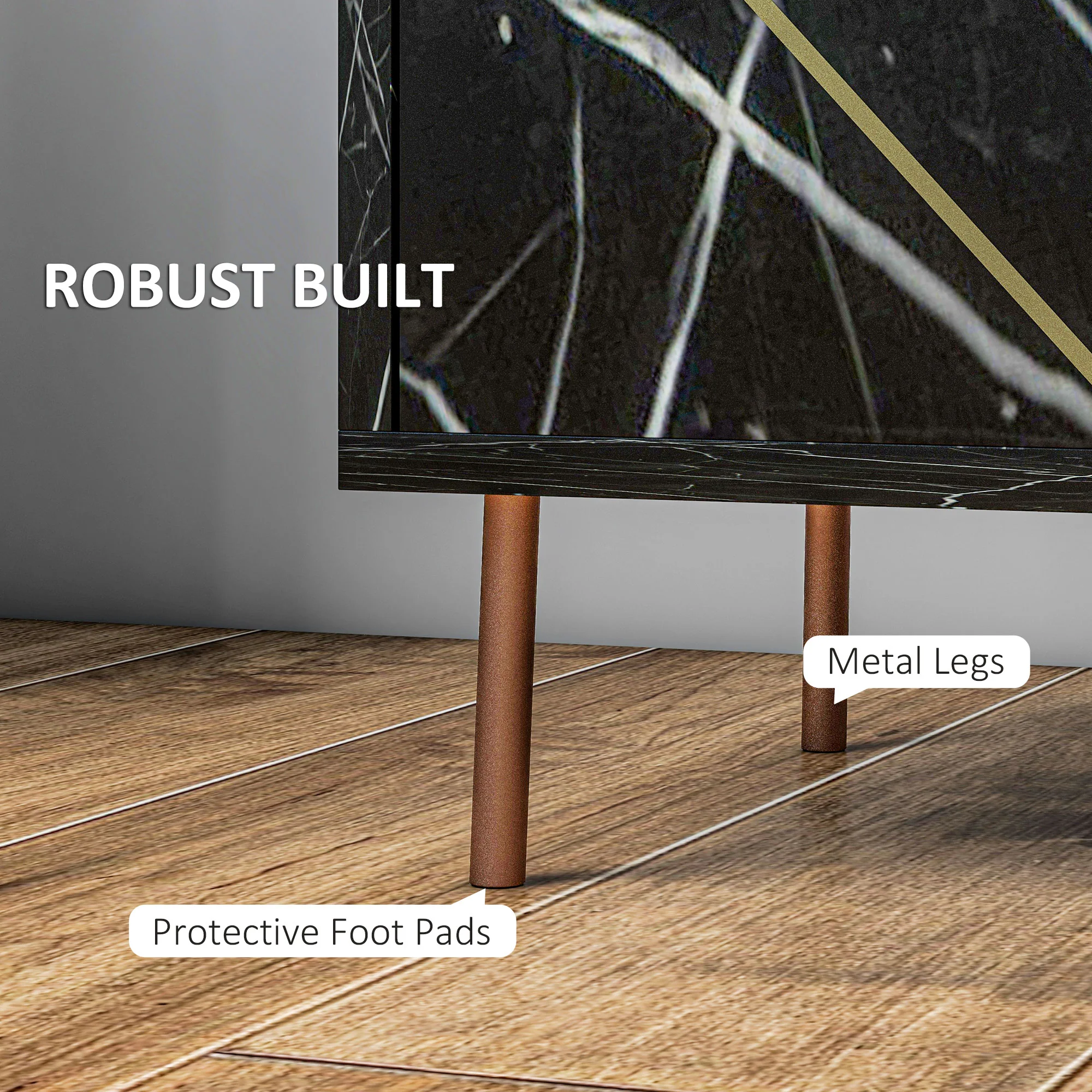 HOMCOM Modern Bedside Table With Drawer And Open Shelf Black Marble Effect - Image 6