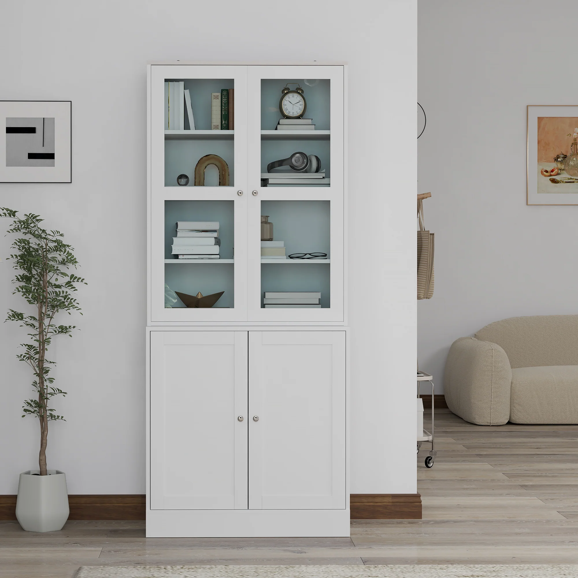 HOMCOM Modern Bookcase Display Storage Cabinet w/ Doors Adjustable Shelves - Image 17