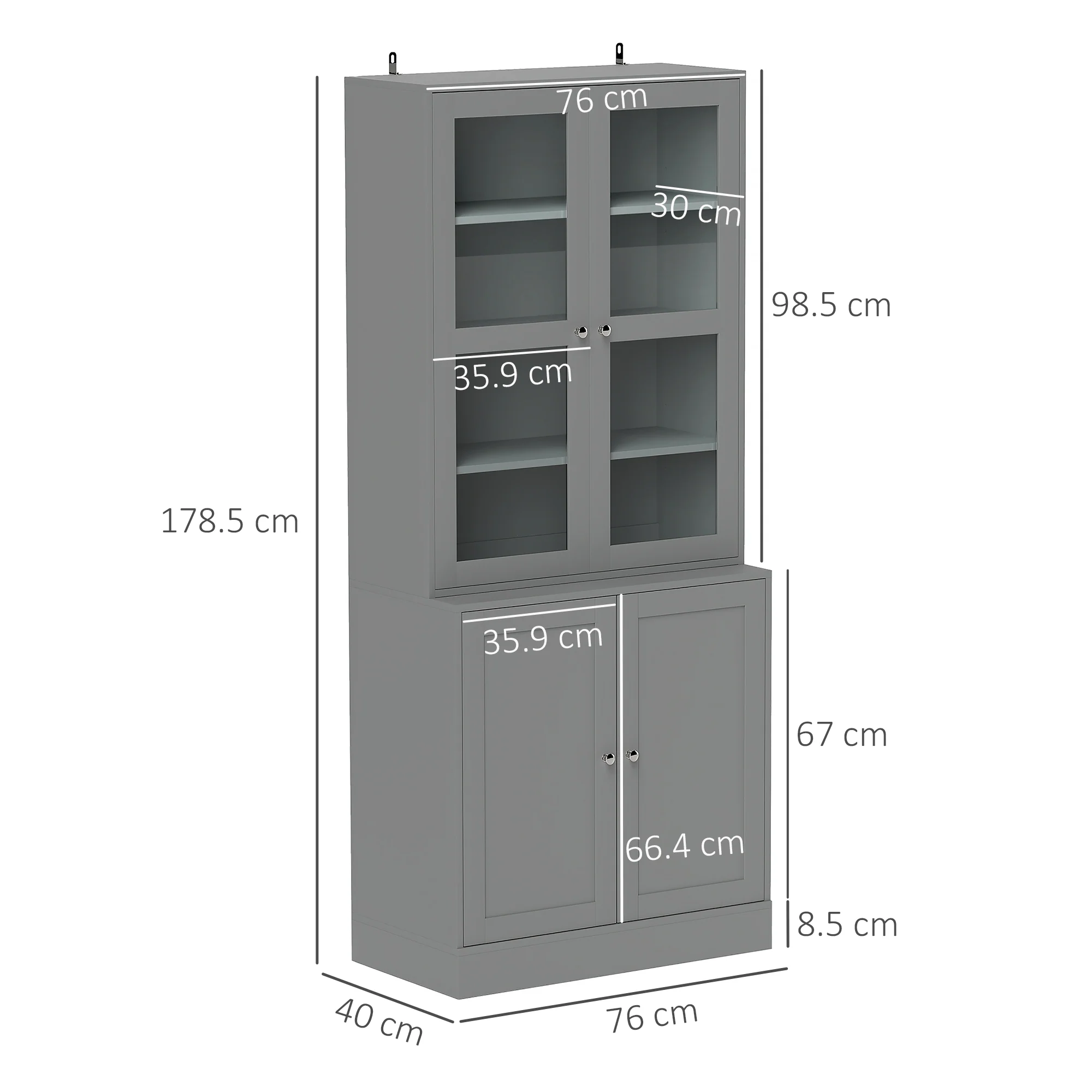 HOMCOM Modern Bookcase Display Storage Cabinet w/ Doors Adjustable Shelves - Image 5