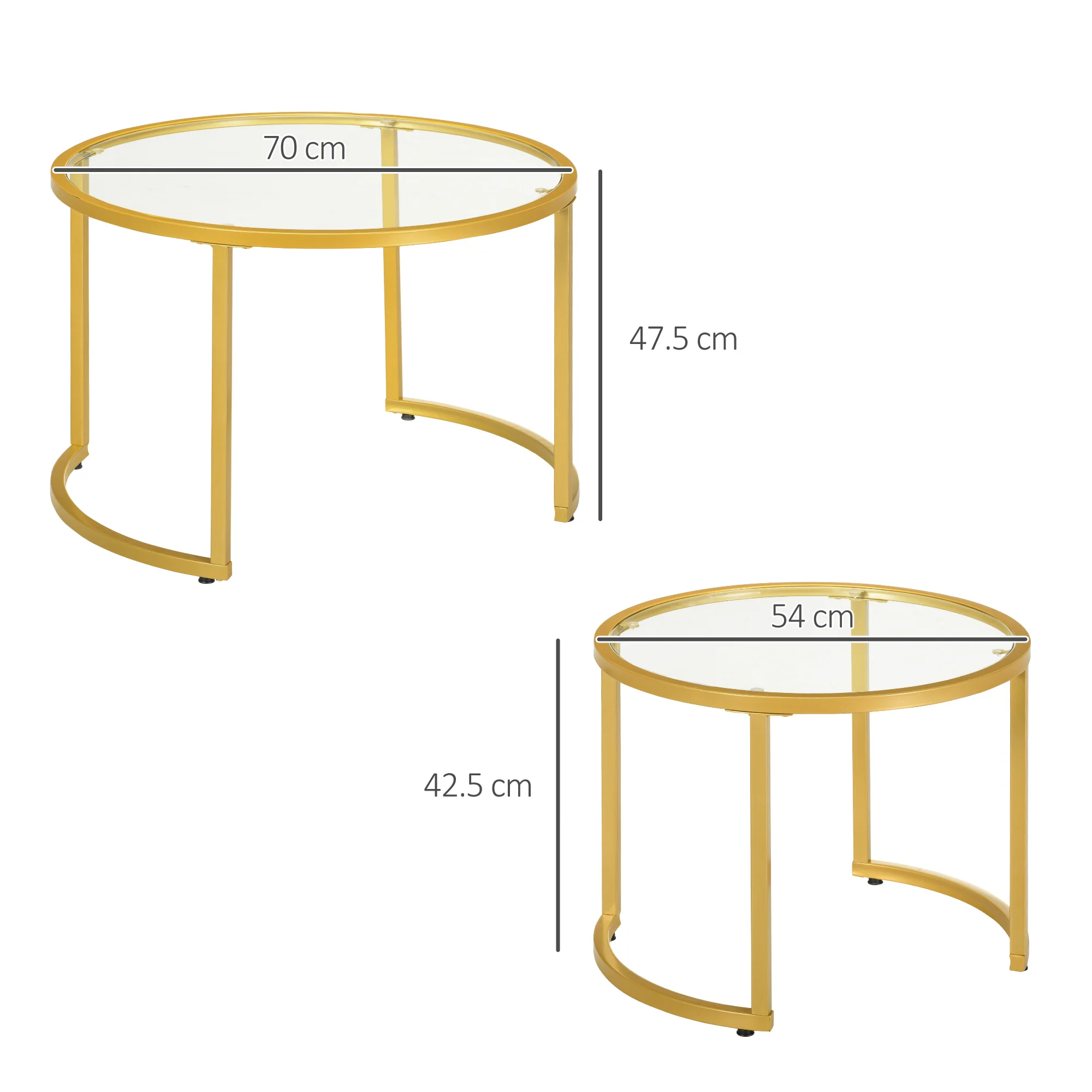 HOMCOM Modern Coffee Table Set Of 2, Nesting Tables With Glass Top, Gold - Image 5