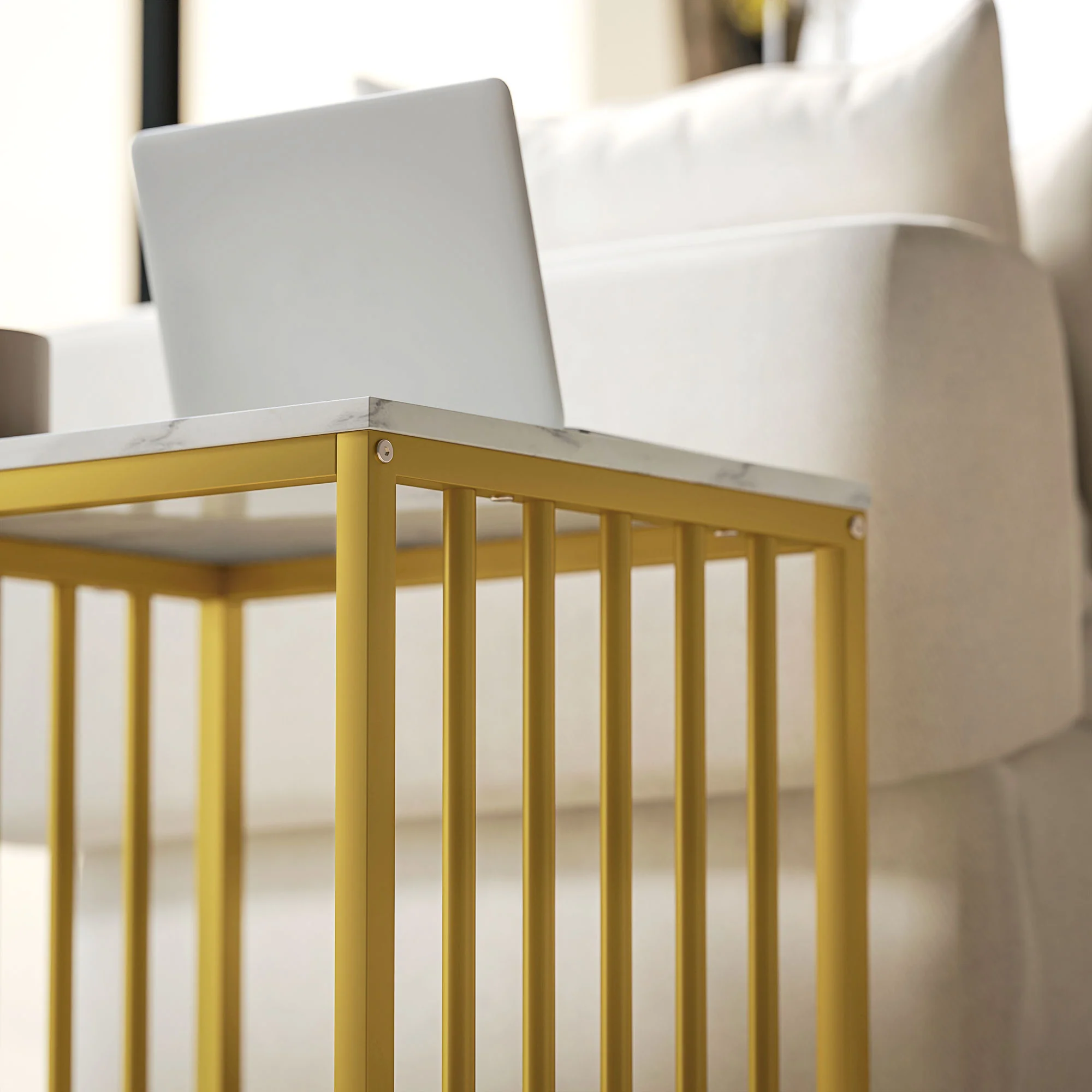 HOMCOM Modern Coffee Table Set Of Two W/ Steel Frame Marble-Effect Gold Tone - Image 9
