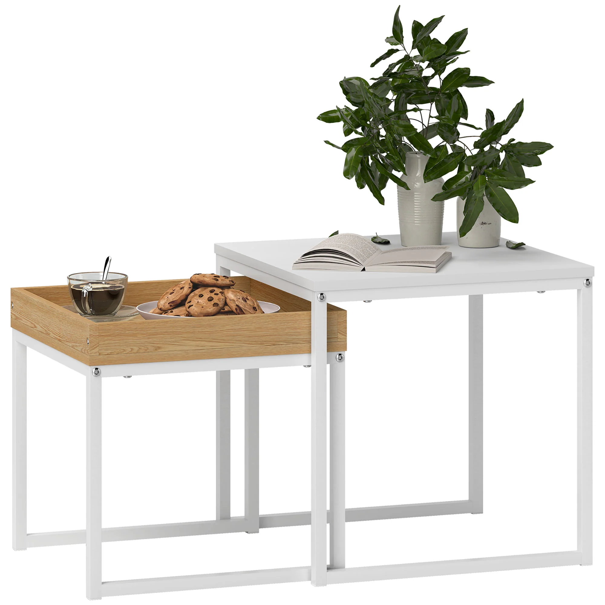 HOMCOM Modern Coffee Table Set Square Nest of Tables for Small Space - Image 10