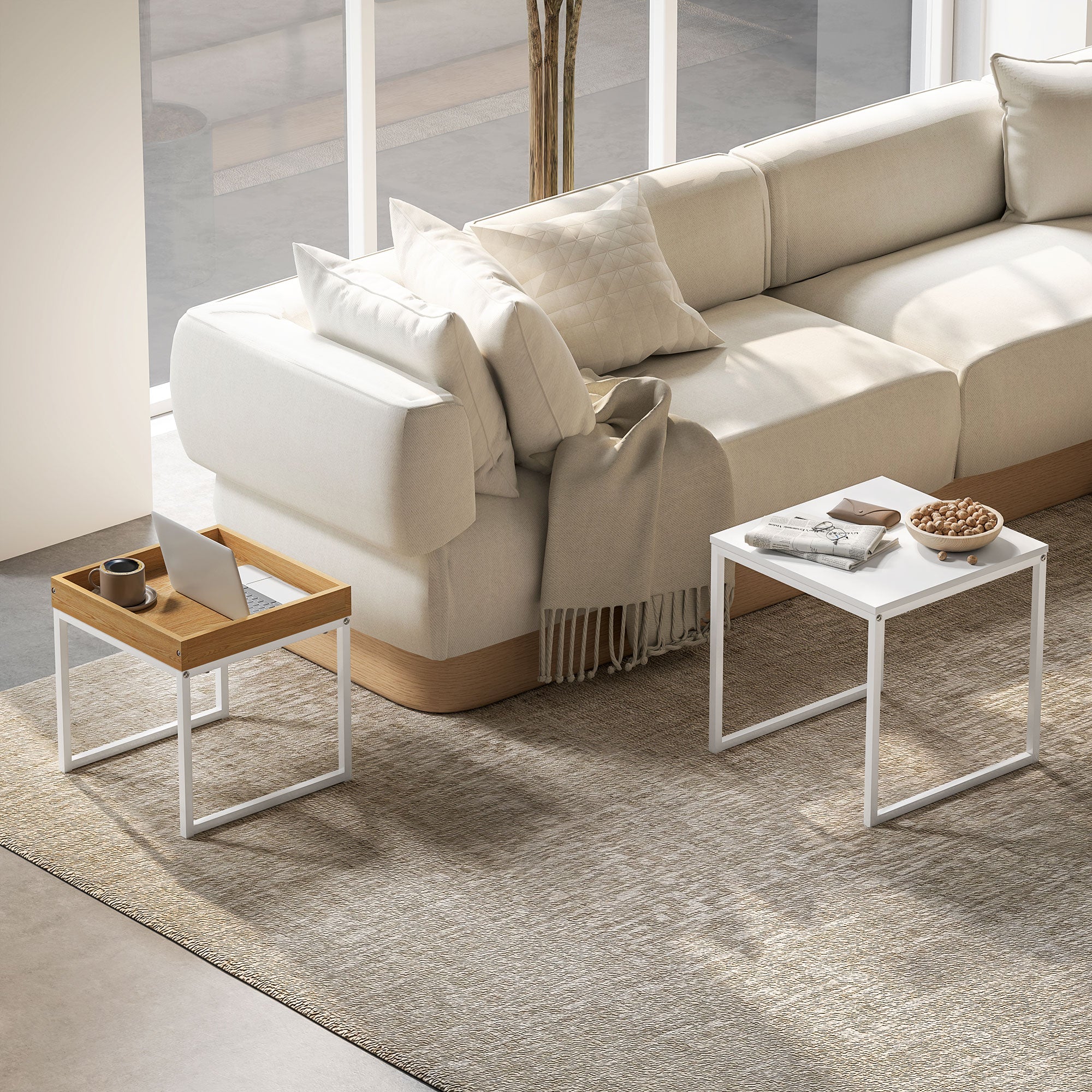 HOMCOM Modern Coffee Table Set Square Nest of Tables for Small Space - Image 11