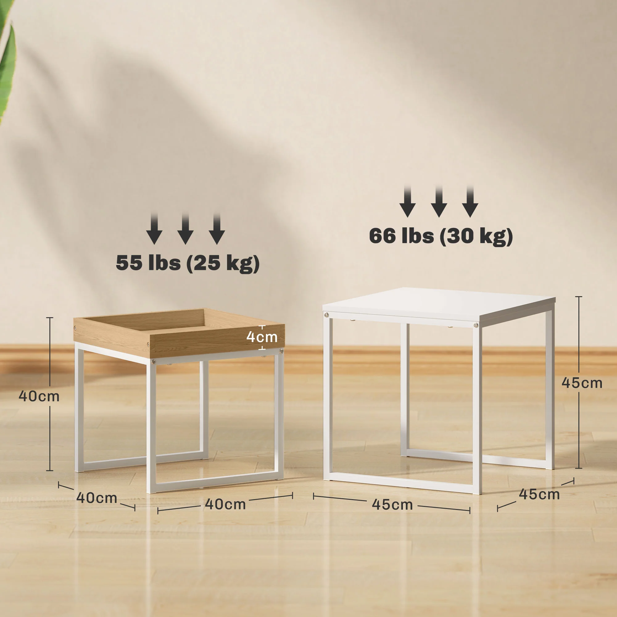 HOMCOM Modern Coffee Table Set Square Nest of Tables for Small Space - Image 14