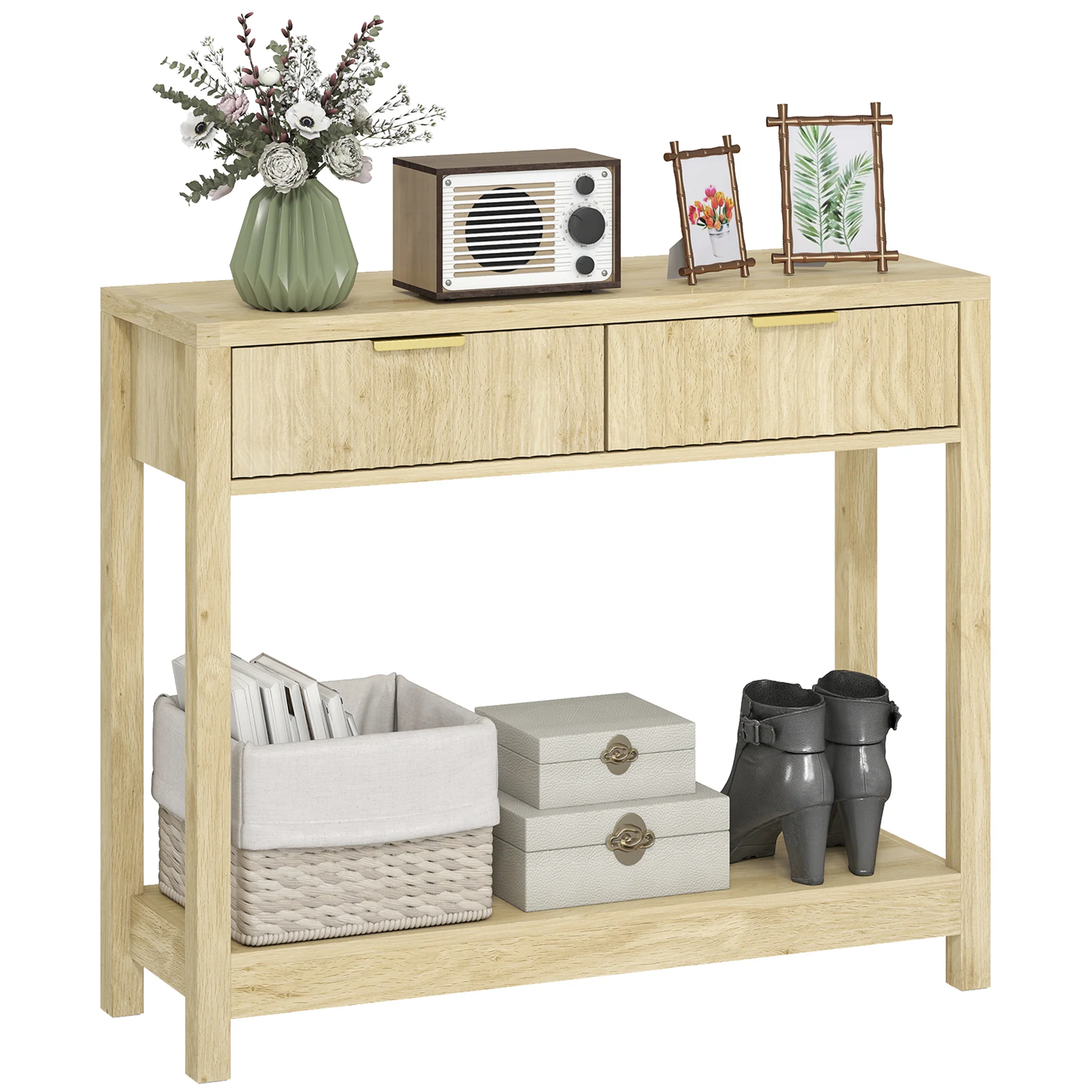 HOMCOM Modern Console Table With Fluted Panel Drawers, Narrow Hallway Table