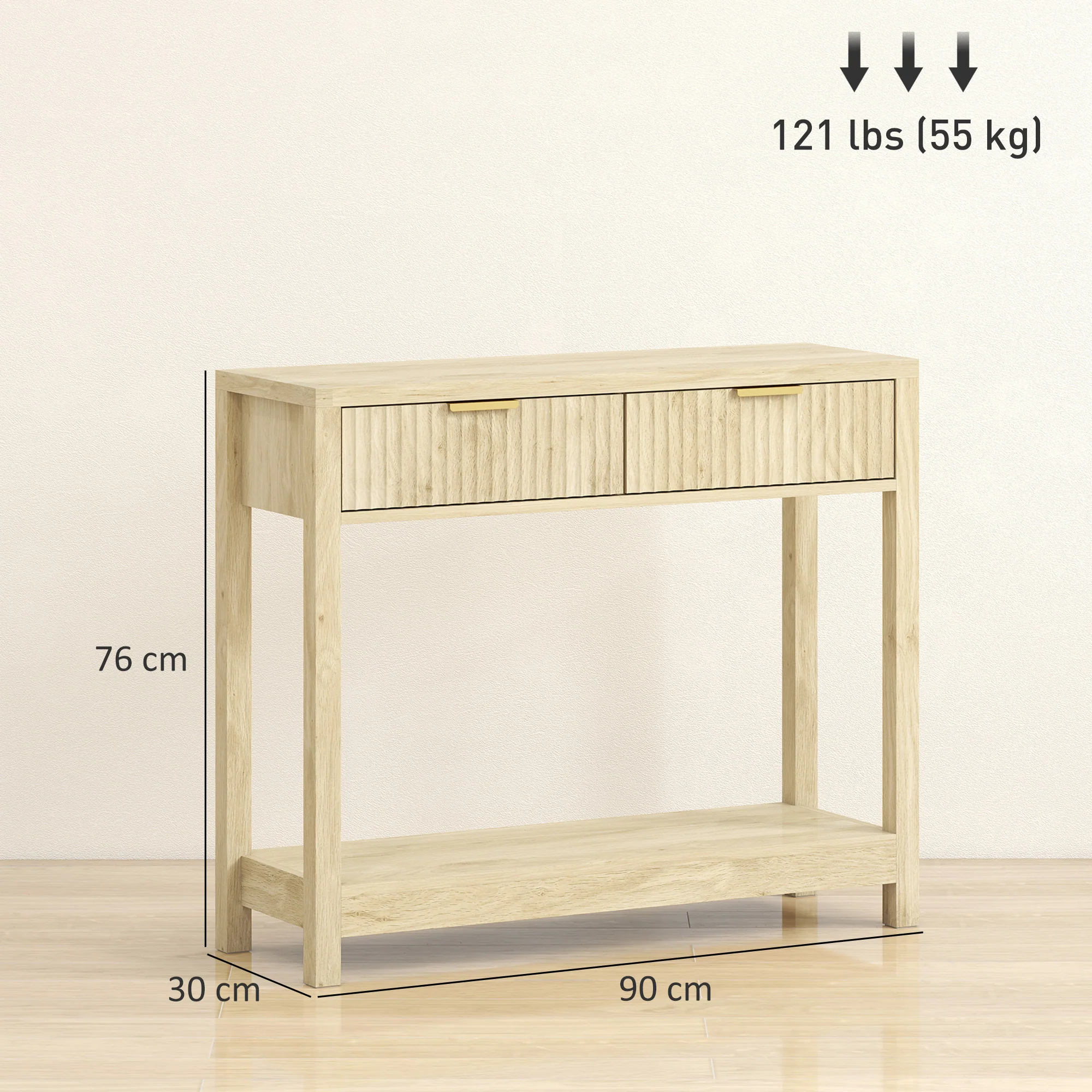 HOMCOM Modern Console Table With Fluted Panel Drawers, Narrow Hallway Table - Image 3