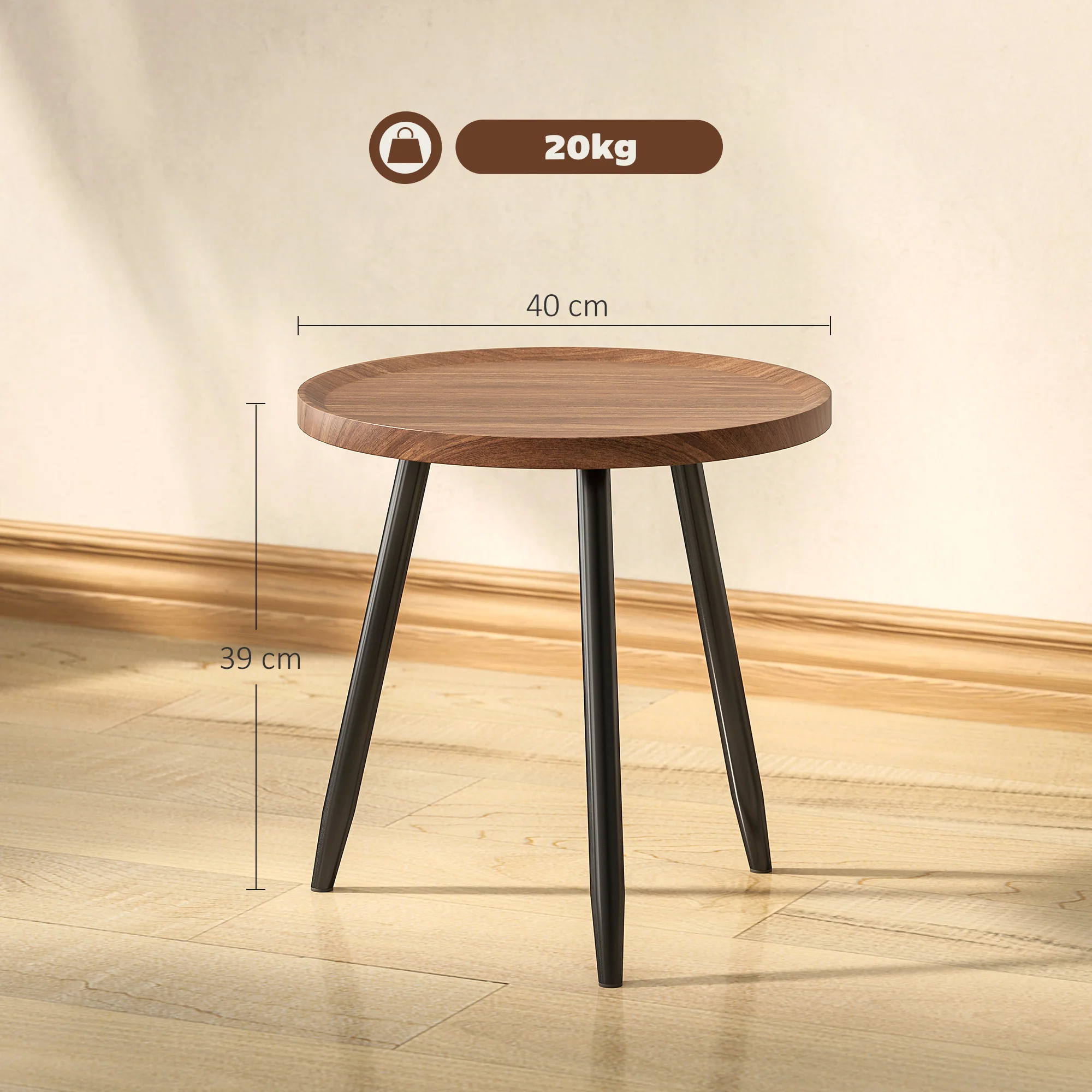 HOMCOM Modern End Side Table, Round Coffee Table, Chestnut Wood Effect - Image 5