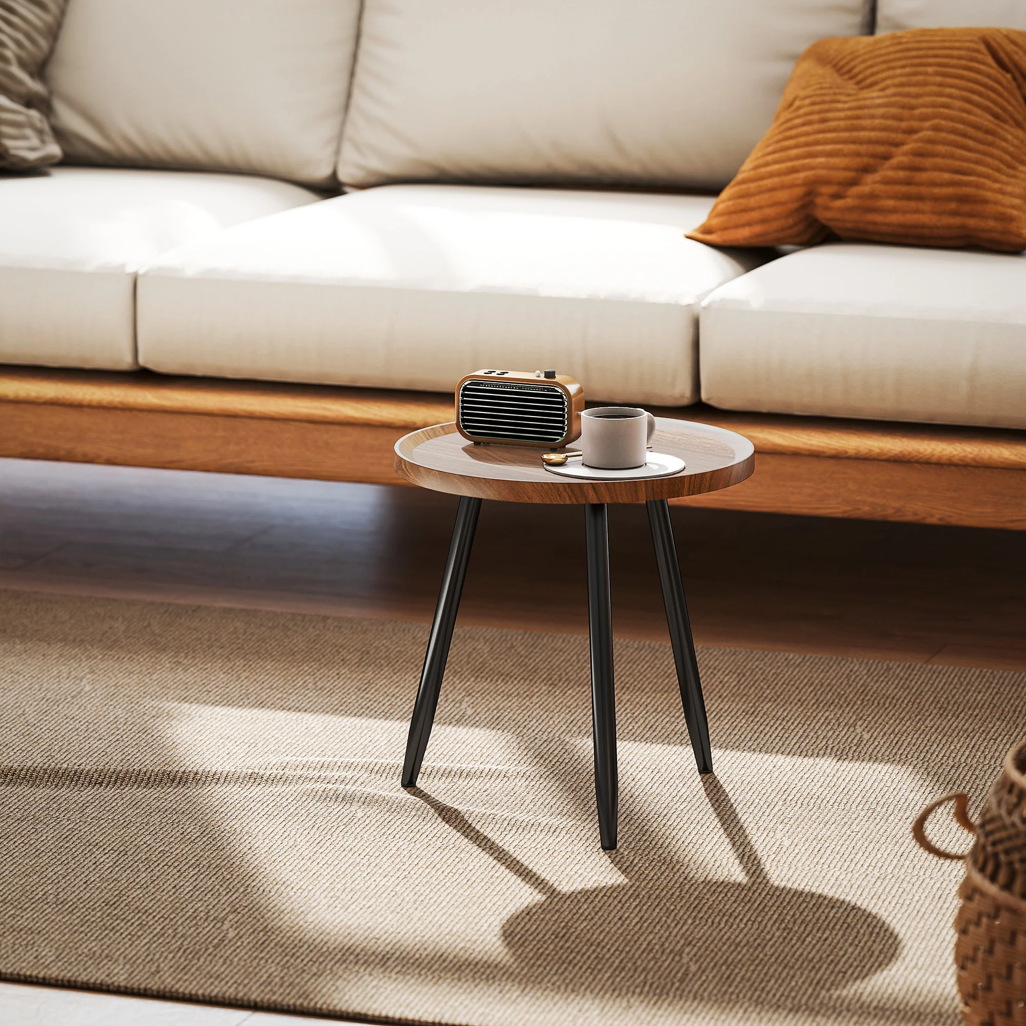 HOMCOM Modern End Side Table, Round Coffee Table, Chestnut Wood Effect - Image 8