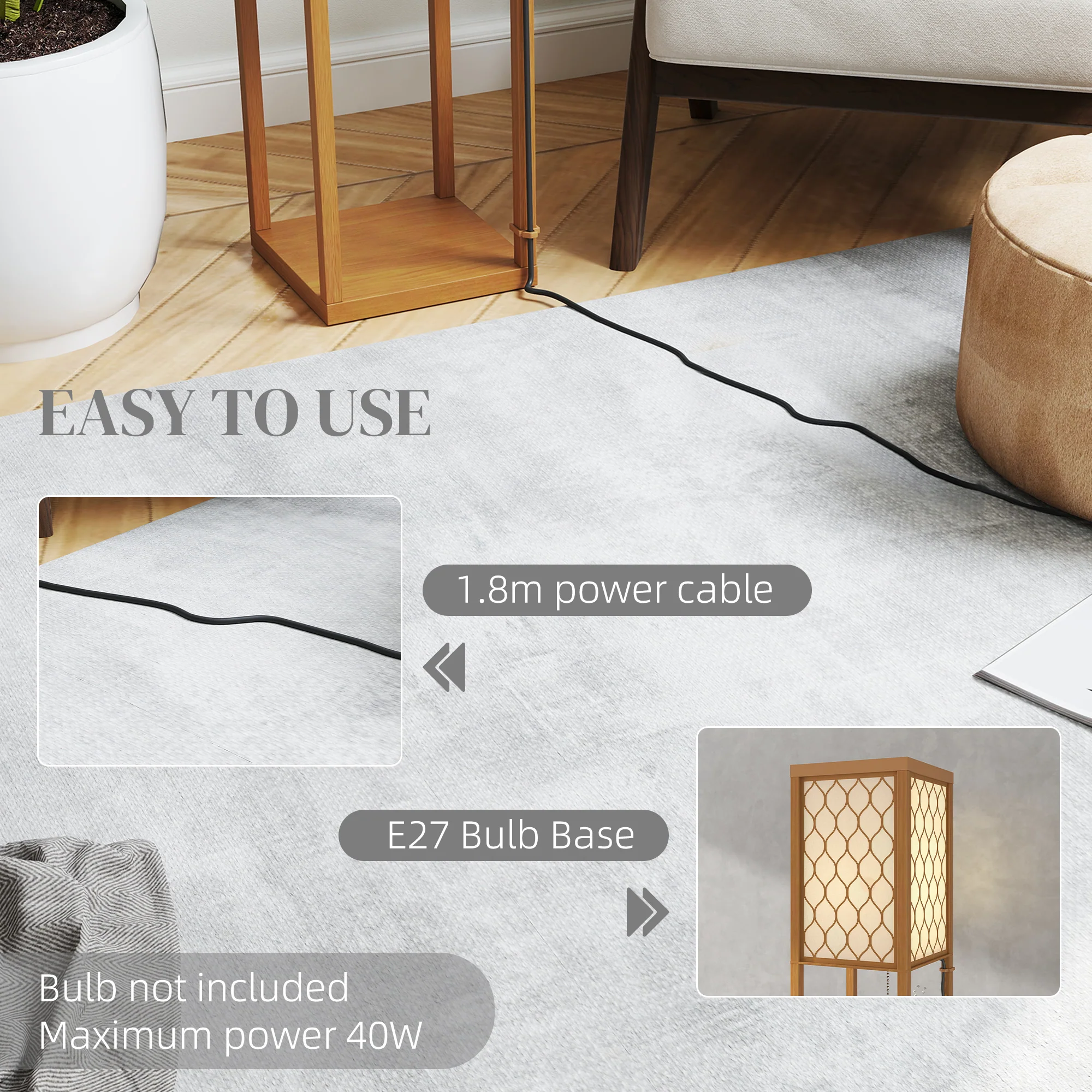 HOMCOM Modern Floor Lamp Light With 3 Shelves Fabric Lampshade - Image 34