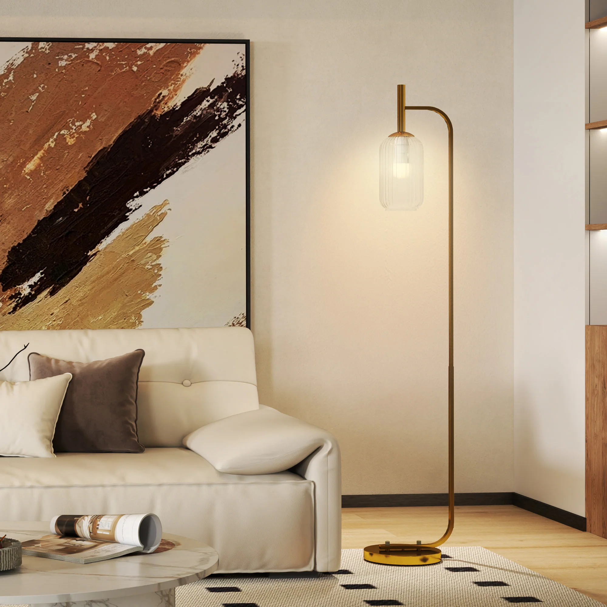 HOMCOM Modern Floor Lamp With Glass Lampshade, Foot Switch For Living Room - Image 11