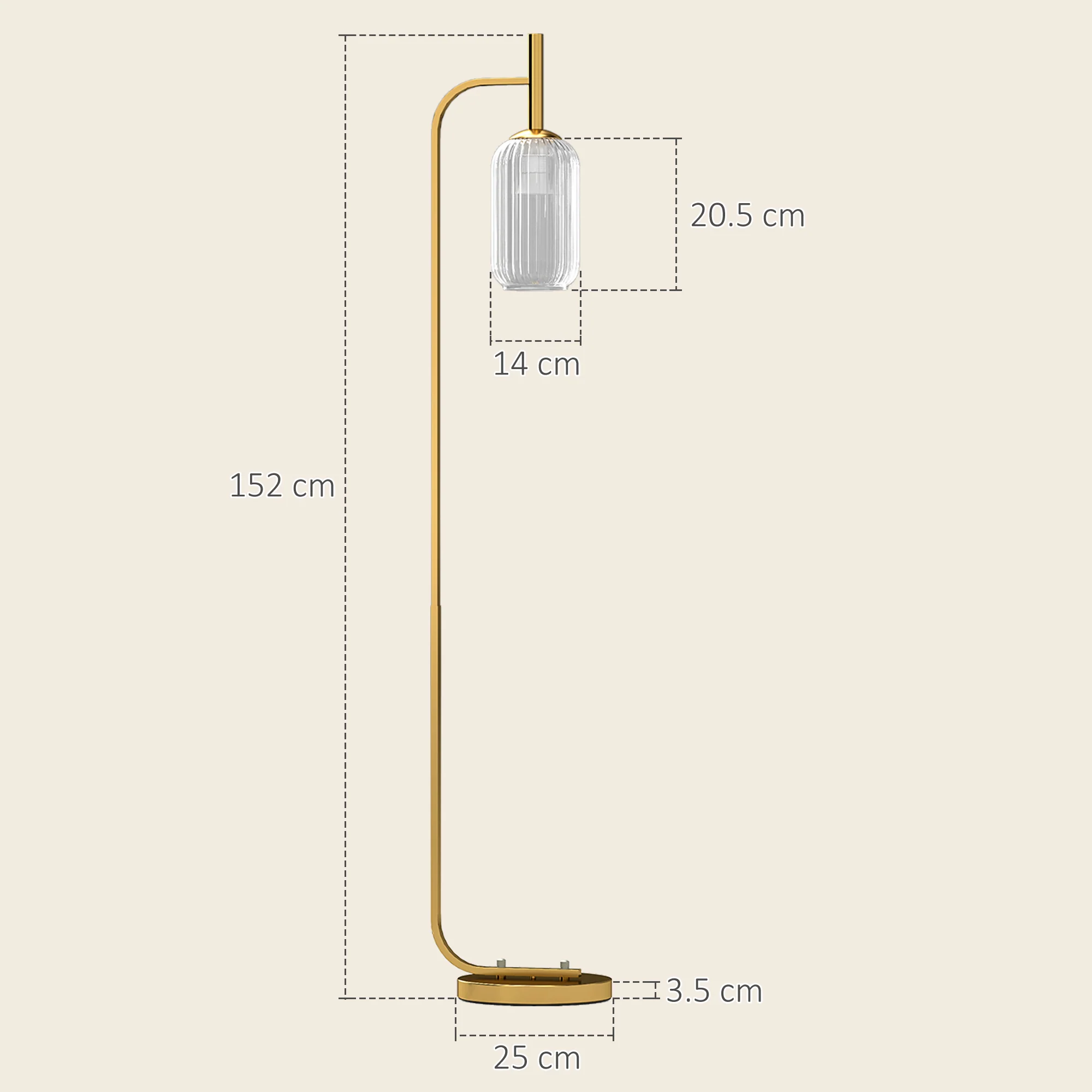 HOMCOM Modern Floor Lamp With Glass Lampshade, Foot Switch For Living Room - Image 14