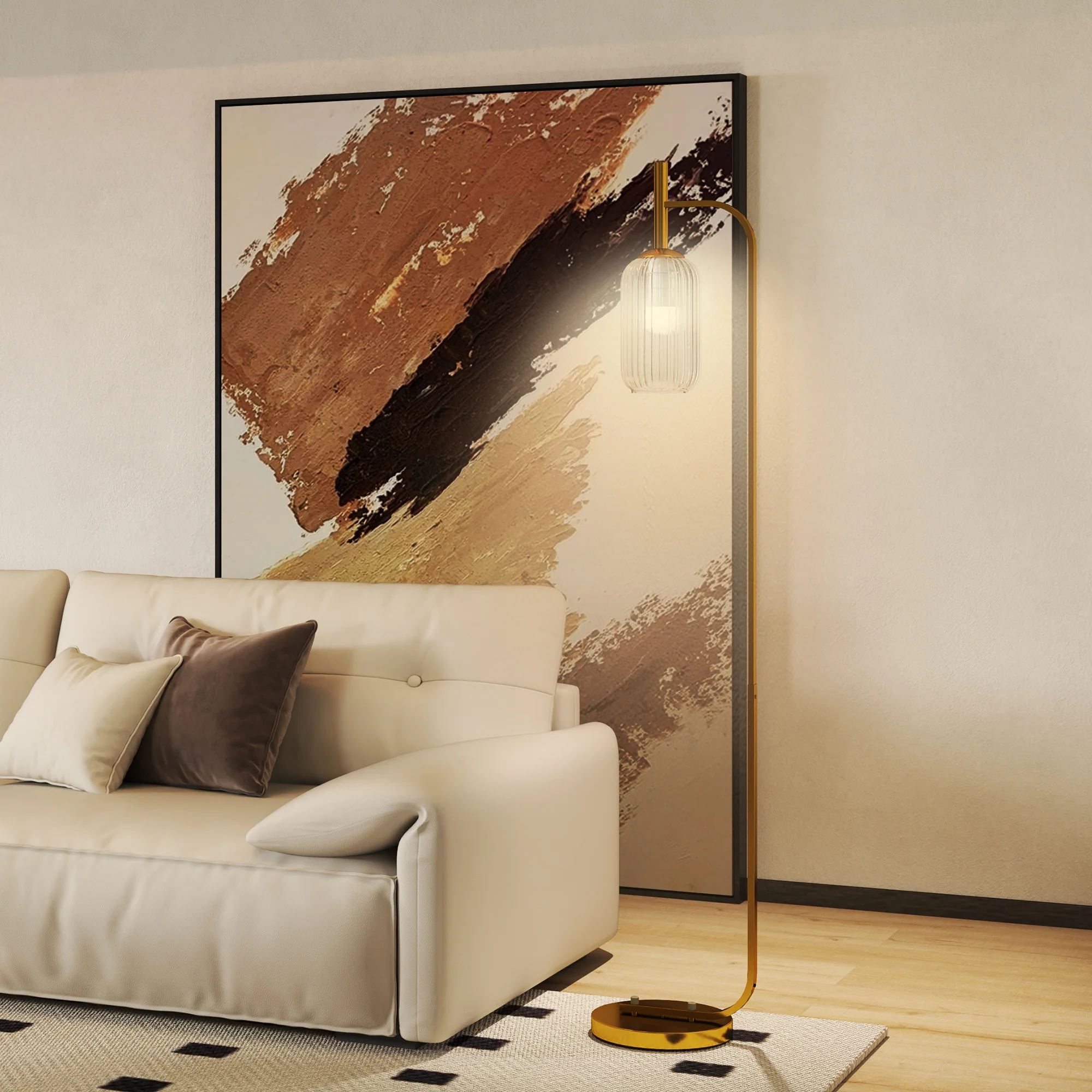 HOMCOM Modern Floor Lamp With Glass Lampshade, Foot Switch For Living Room - Image 17