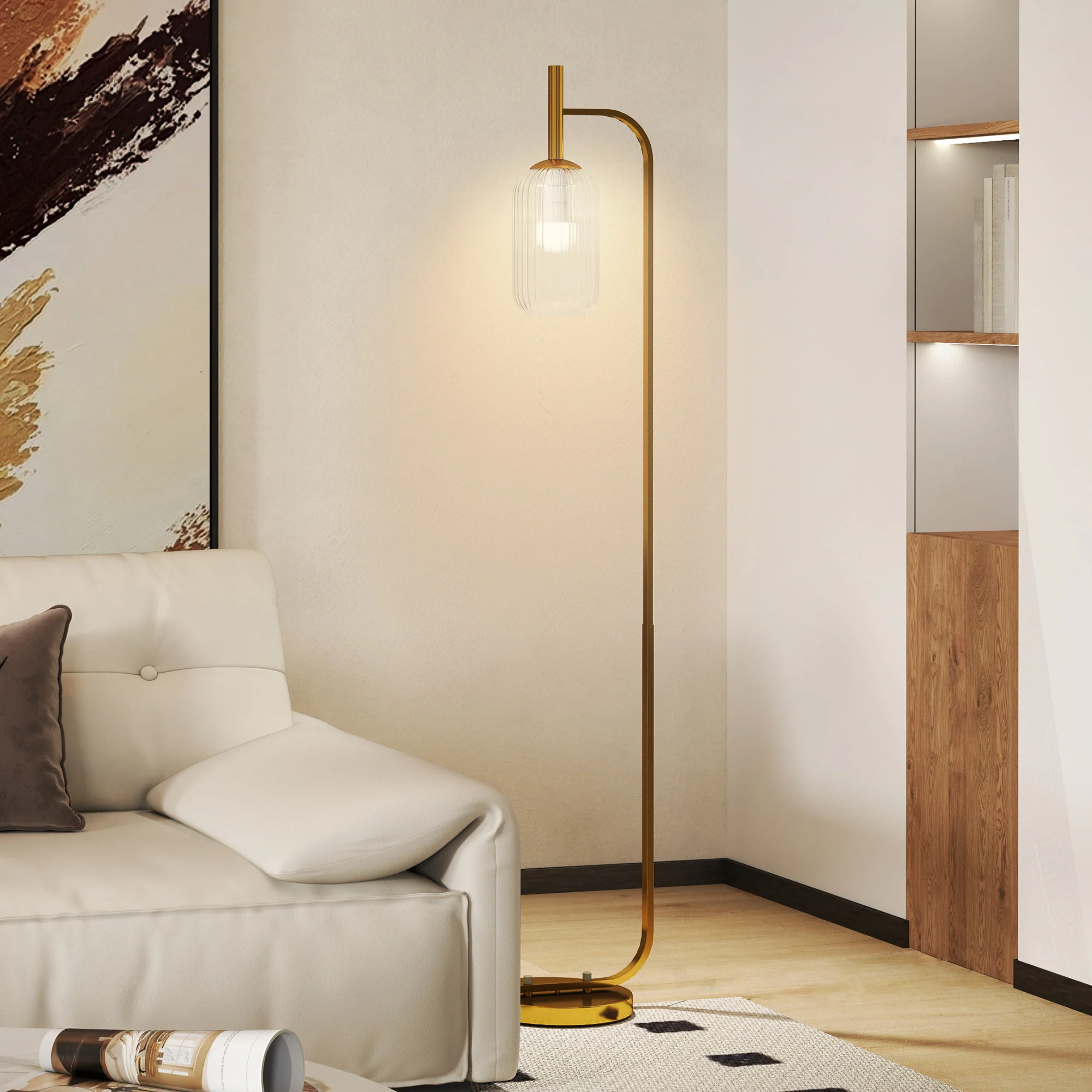 HOMCOM Modern Floor Lamp With Glass Lampshade, Foot Switch For Living Room - Image 18