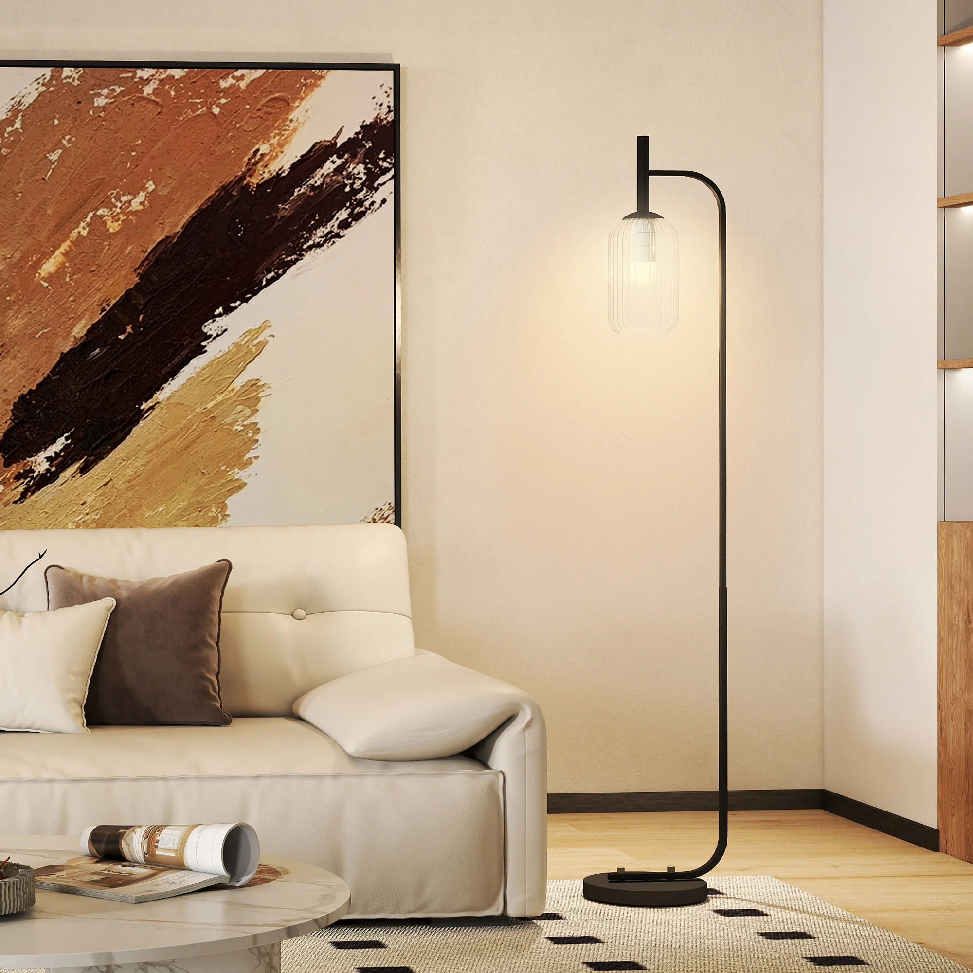 HOMCOM Modern Floor Lamp With Glass Lampshade, Foot Switch For Living Room - Image 2