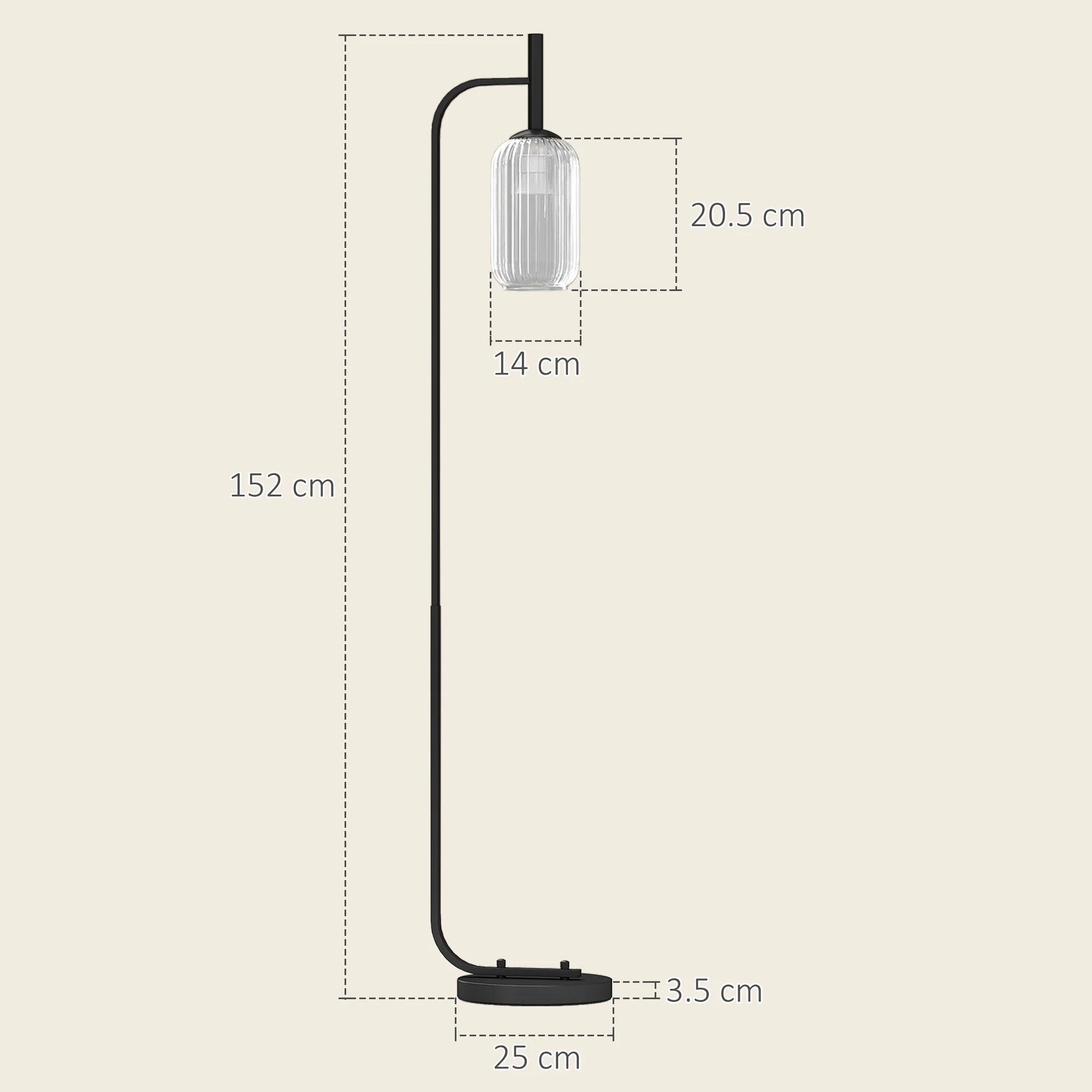 HOMCOM Modern Floor Lamp With Glass Lampshade, Foot Switch For Living Room - Image 5