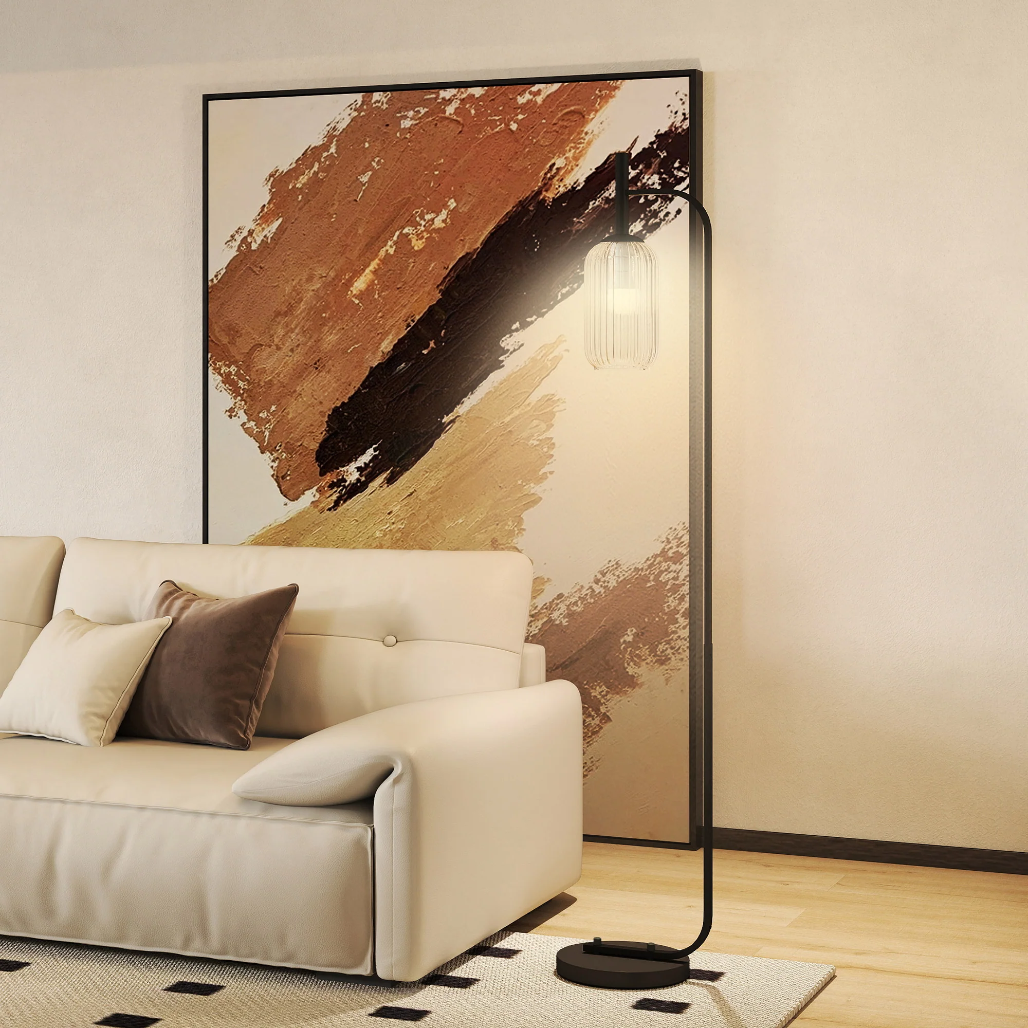 HOMCOM Modern Floor Lamp With Glass Lampshade, Foot Switch For Living Room - Image 8