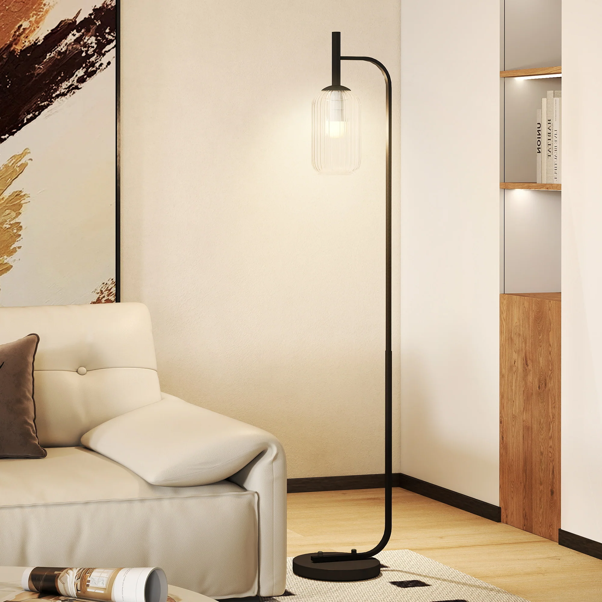 HOMCOM Modern Floor Lamp With Glass Lampshade, Foot Switch For Living Room - Image 9