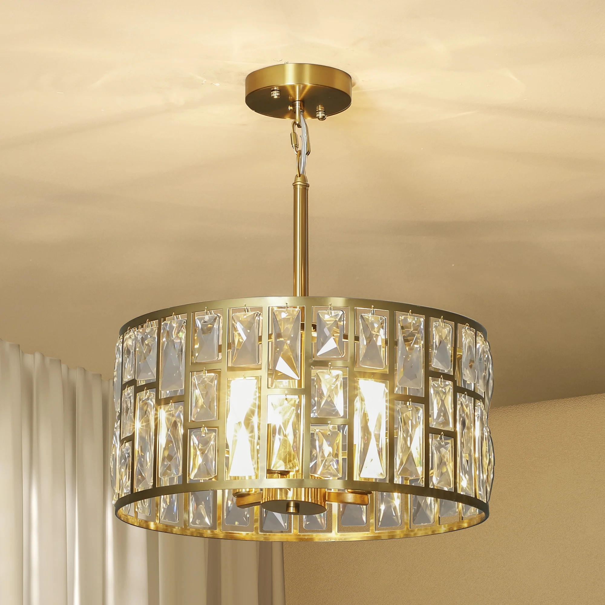 HOMCOM Modern Flush Mount Ceiling Light, Crystal Chandelier For Living Room
