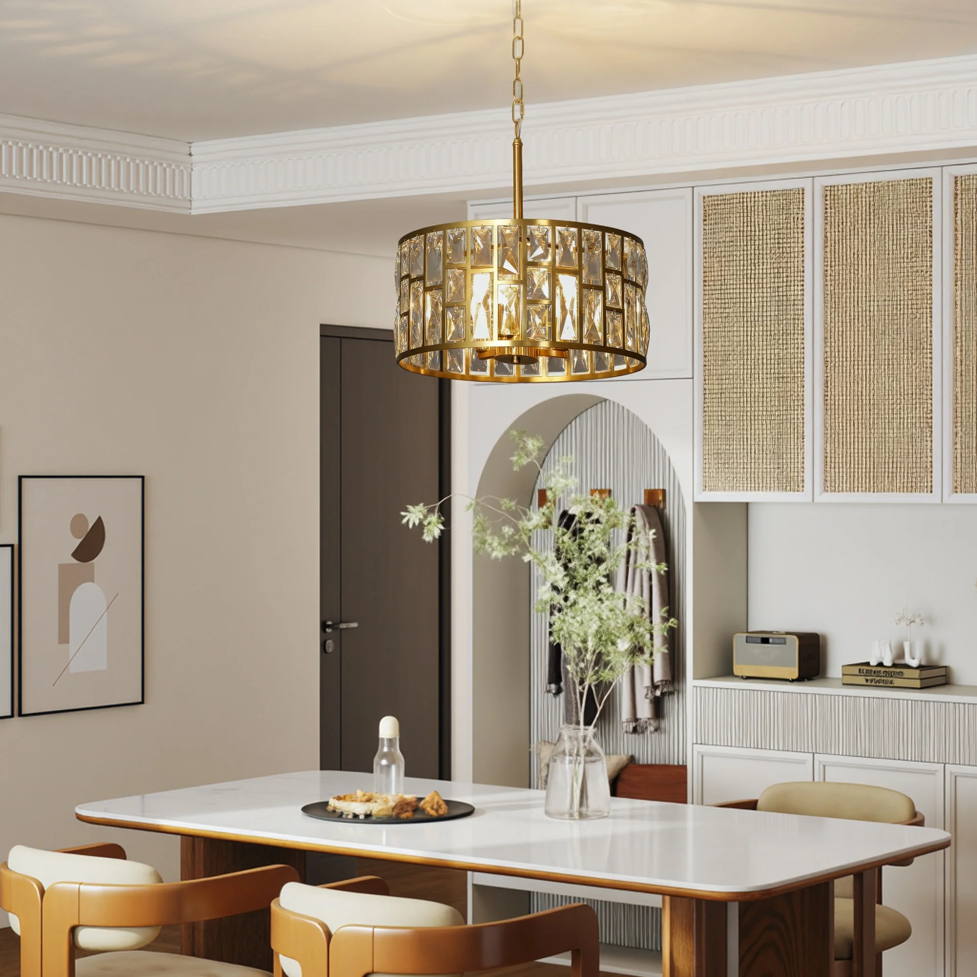 HOMCOM Modern Flush Mount Ceiling Light, Crystal Chandelier For Living Room - Image 2