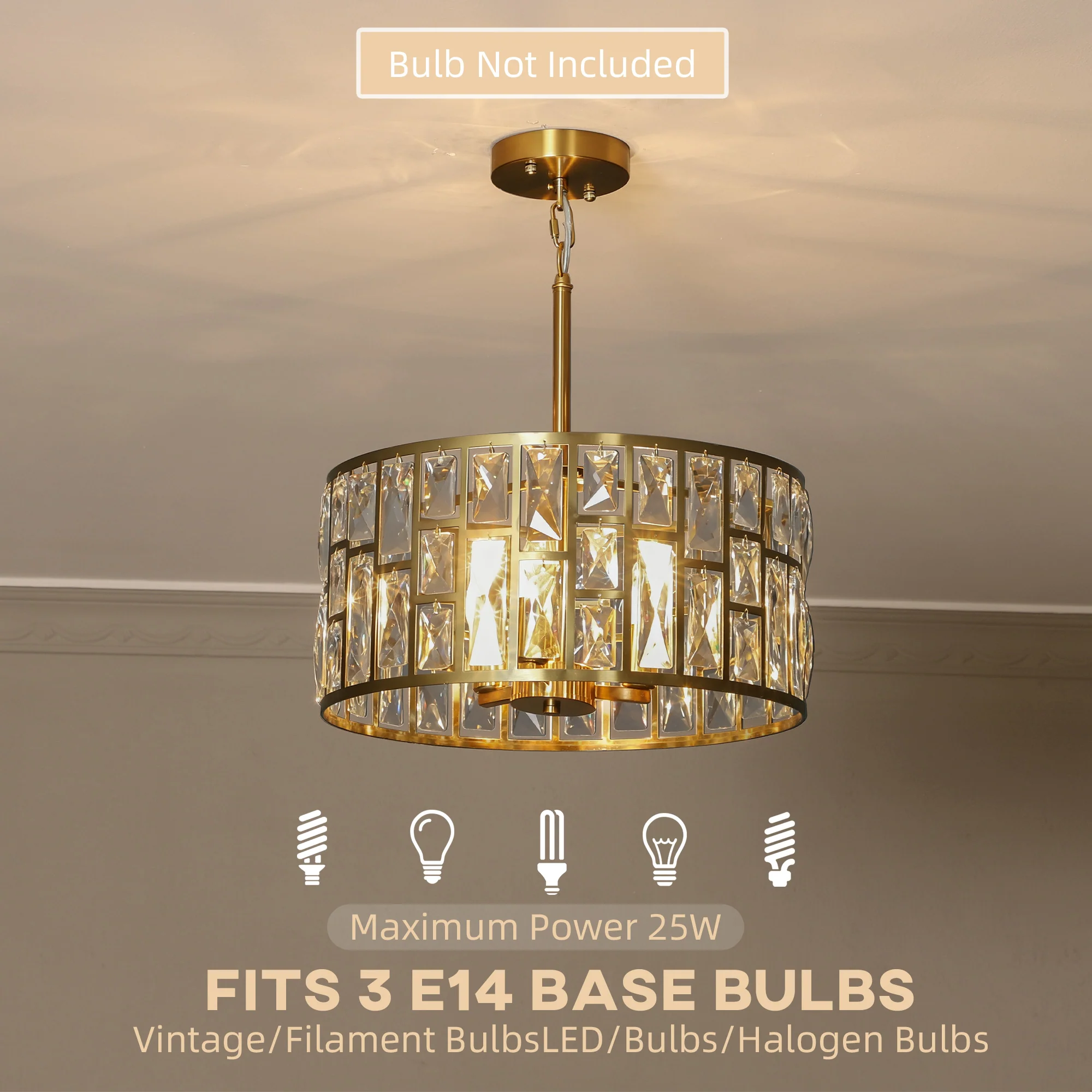 HOMCOM Modern Flush Mount Ceiling Light, Crystal Chandelier For Living Room - Image 4