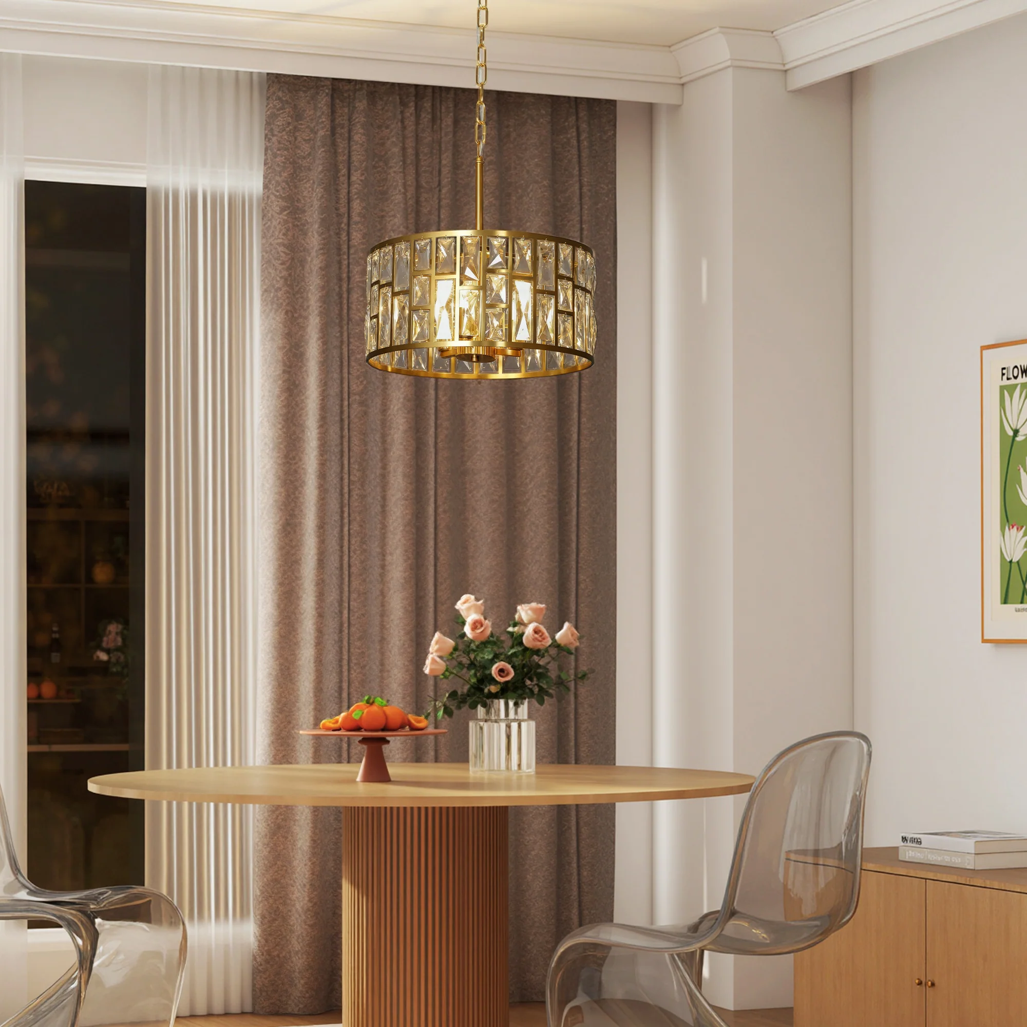 HOMCOM Modern Flush Mount Ceiling Light, Crystal Chandelier For Living Room - Image 7