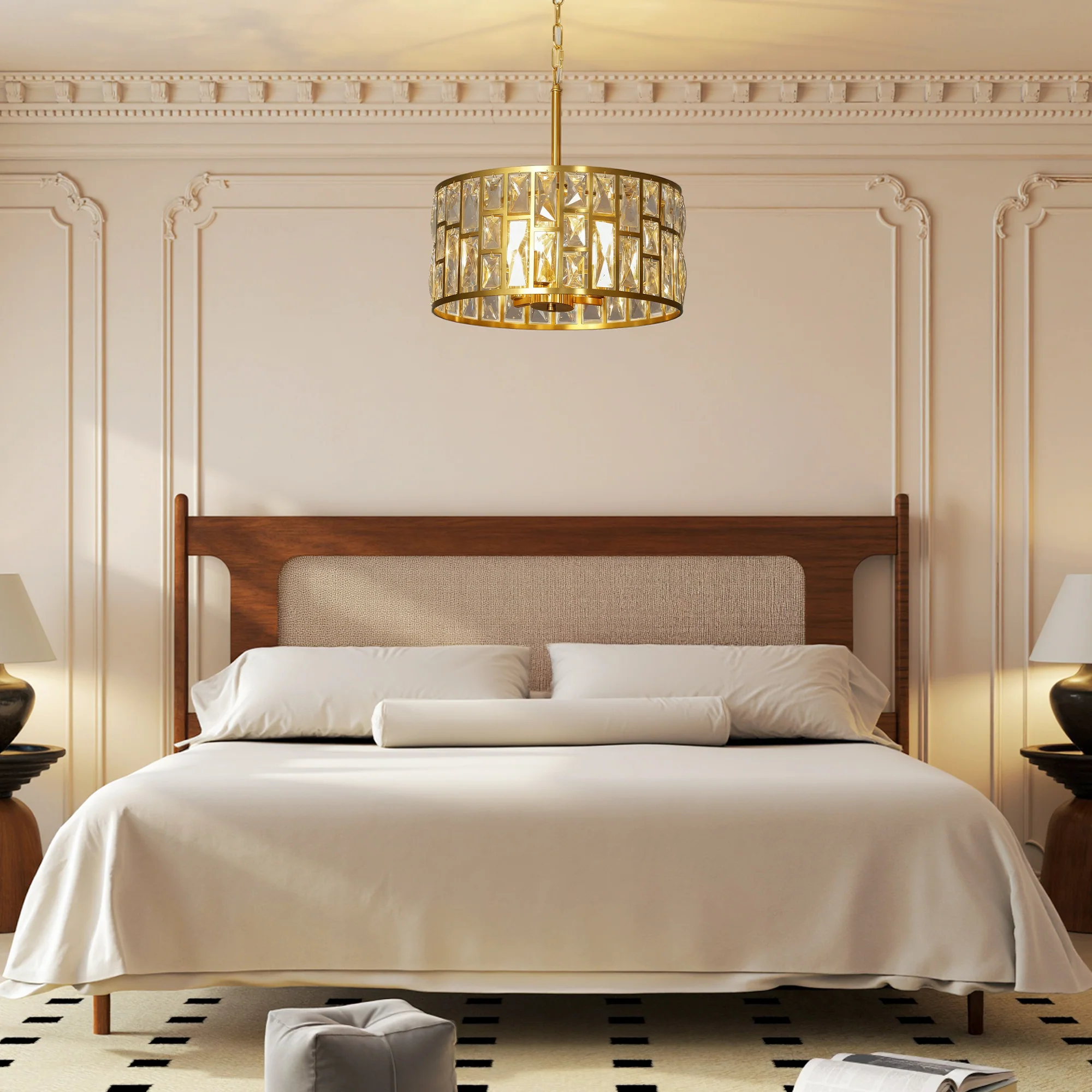 HOMCOM Modern Flush Mount Ceiling Light, Crystal Chandelier For Living Room - Image 8