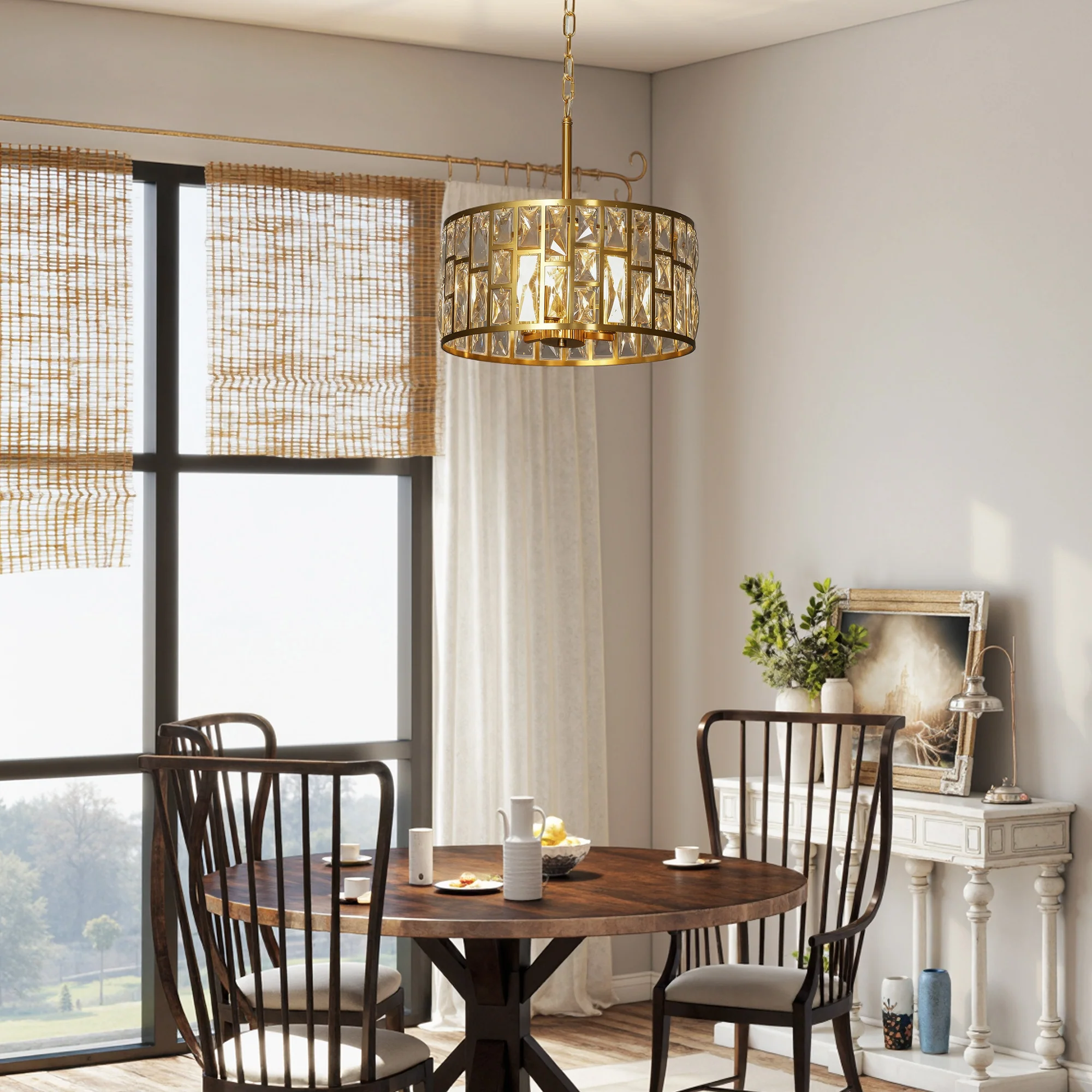 HOMCOM Modern Flush Mount Ceiling Light, Crystal Chandelier For Living Room - Image 9