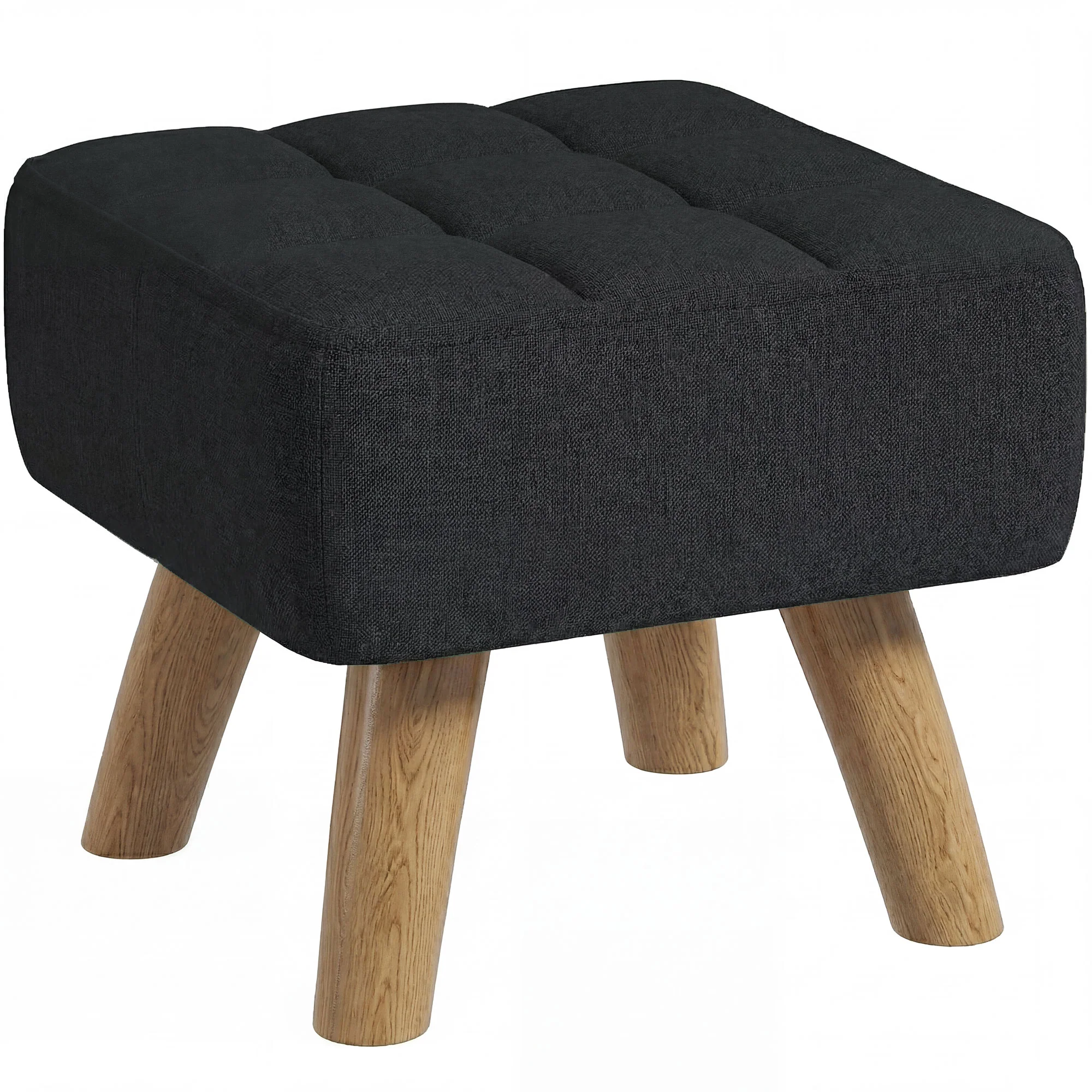 HOMCOM Modern Footstool, Fabric Foot Rest with Rubber Wood Legs, Black