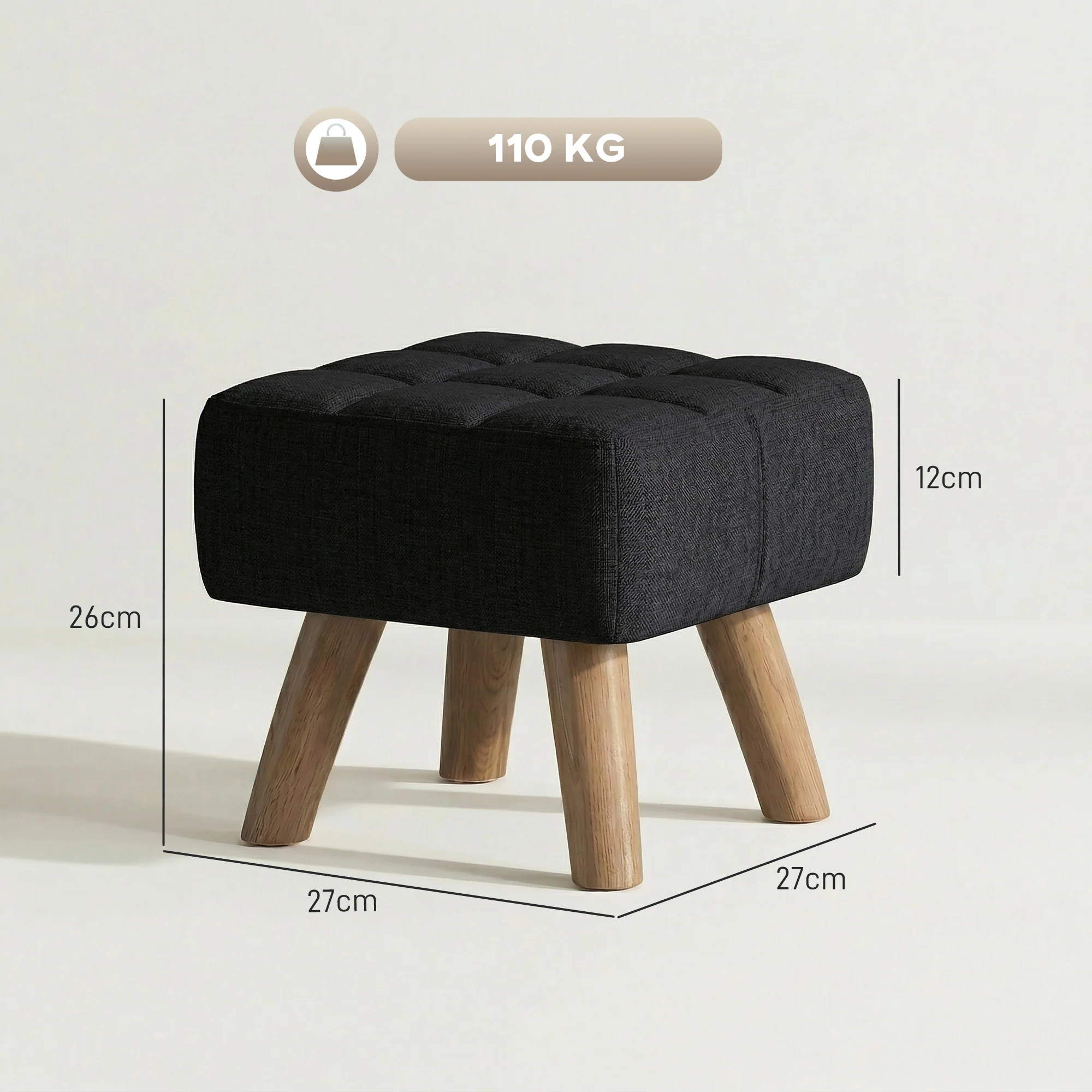 HOMCOM Modern Footstool, Fabric Foot Rest with Rubber Wood Legs, Black - Image 5