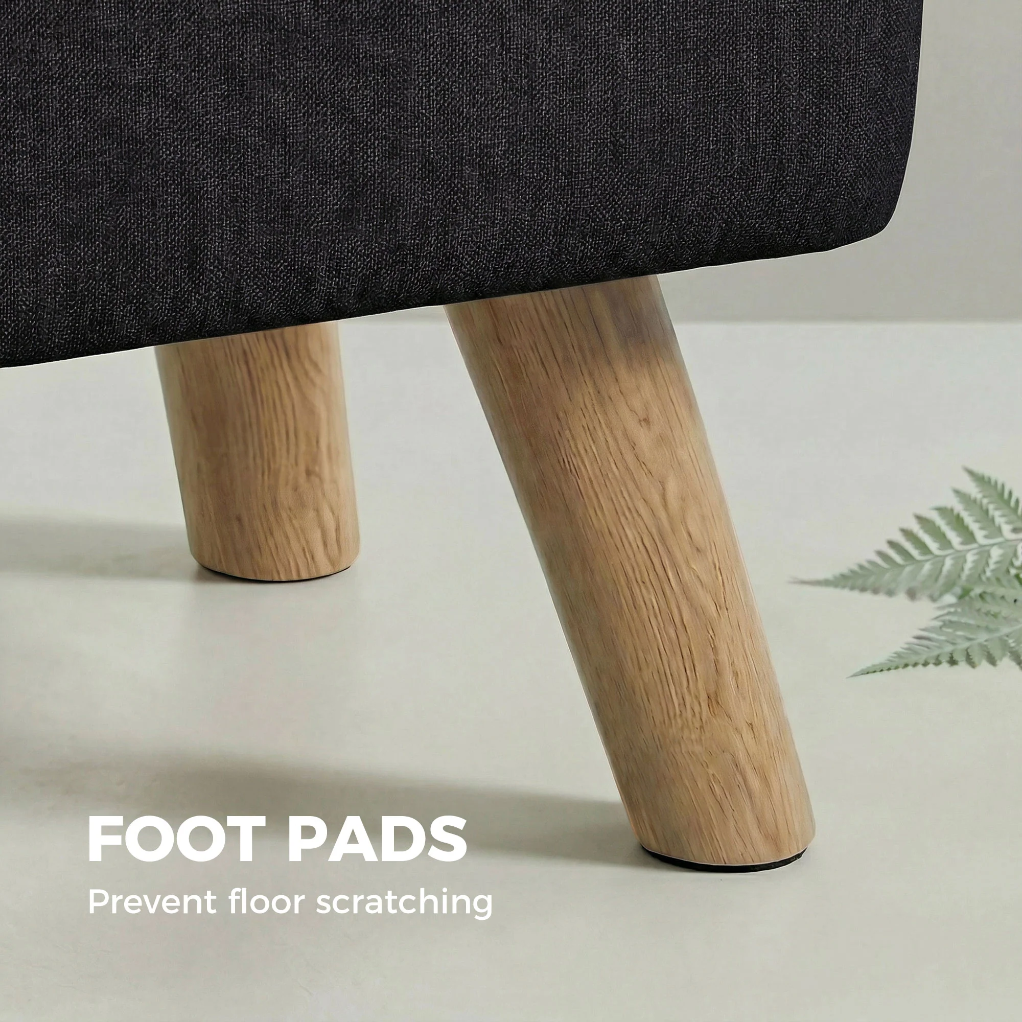 HOMCOM Modern Footstool, Fabric Foot Rest with Rubber Wood Legs, Black - Image 6