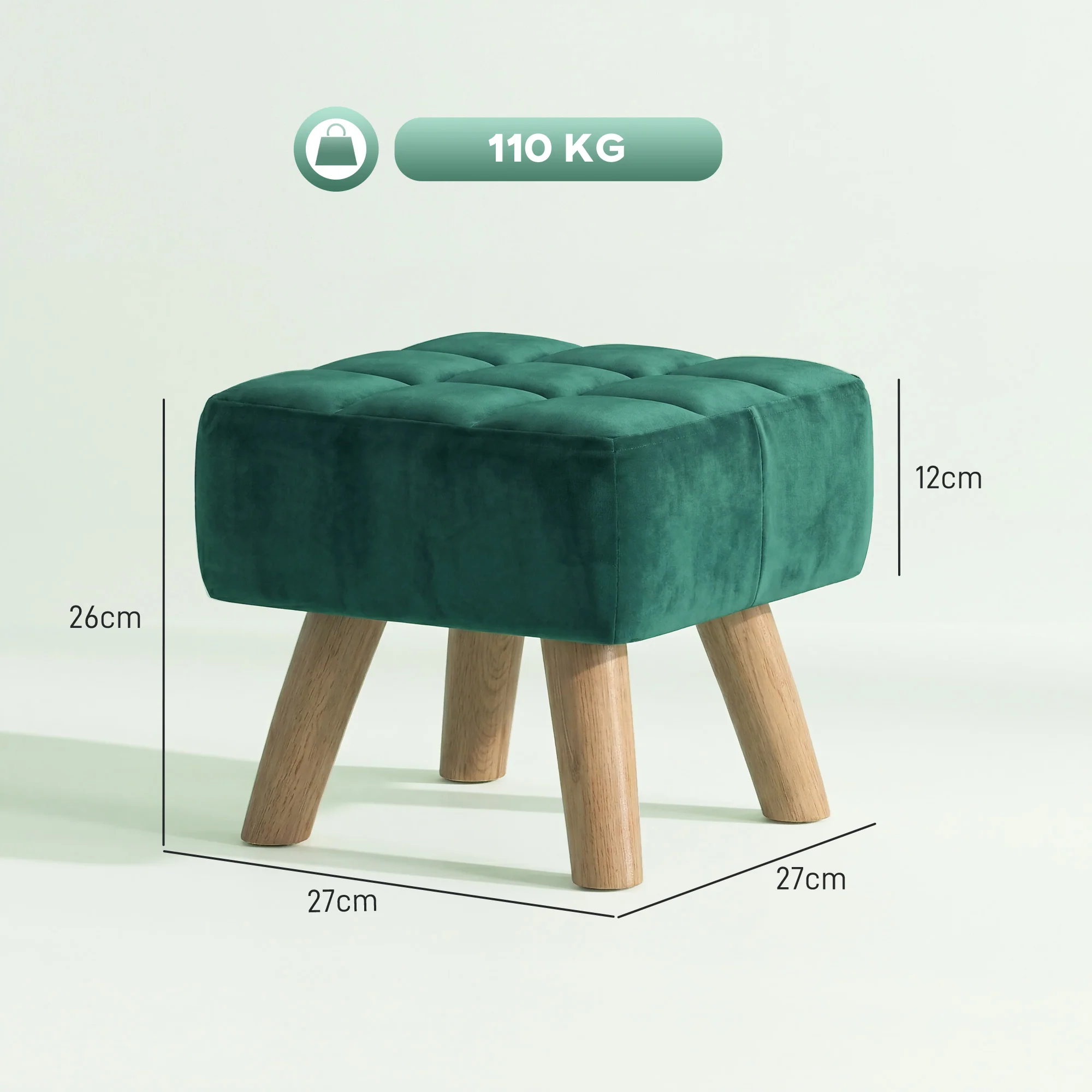 HOMCOM Modern Footstool, Fabric Foot Rest with Rubber Wood Legs, Dark Green - Image 5