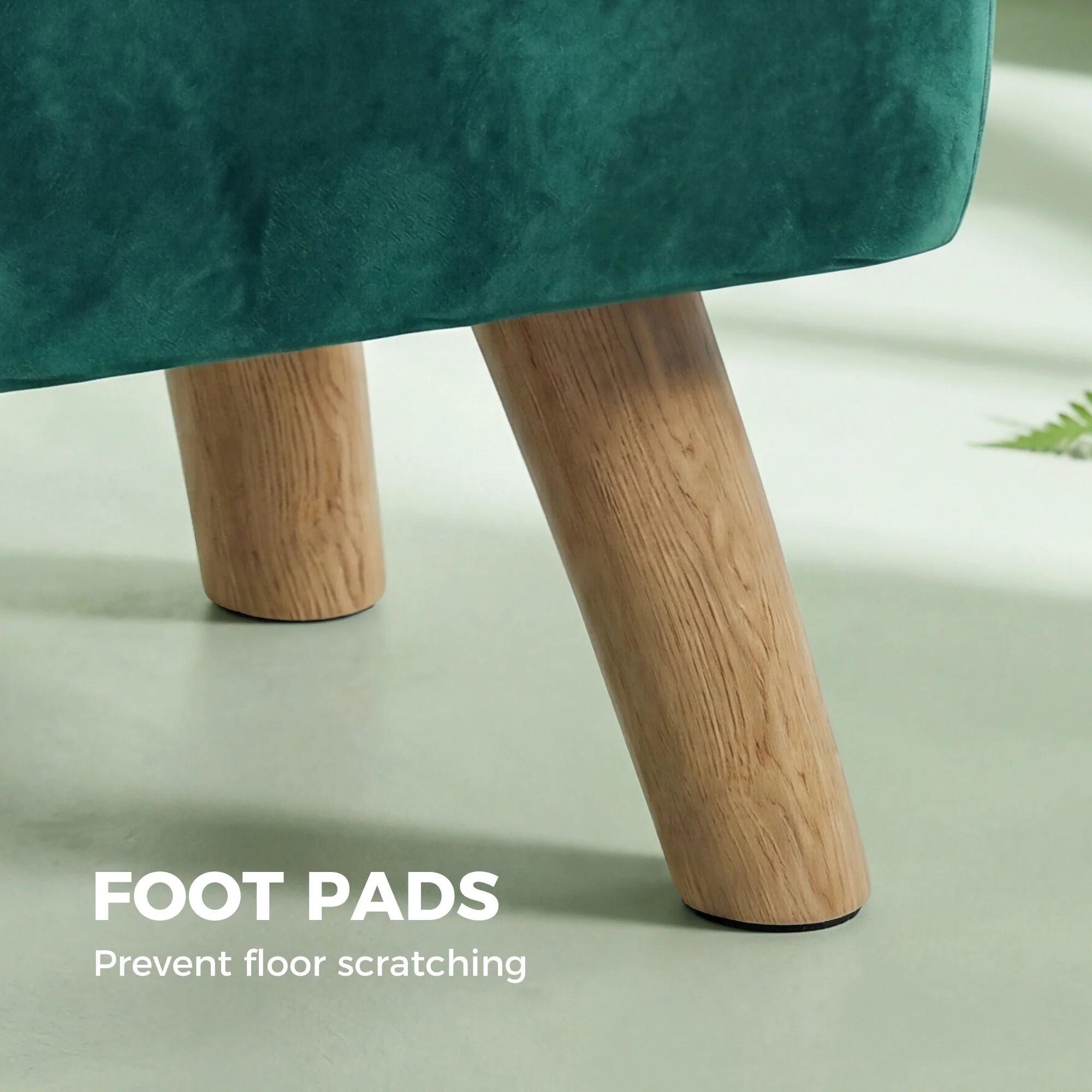 HOMCOM Modern Footstool, Fabric Foot Rest with Rubber Wood Legs, Dark Green - Image 6