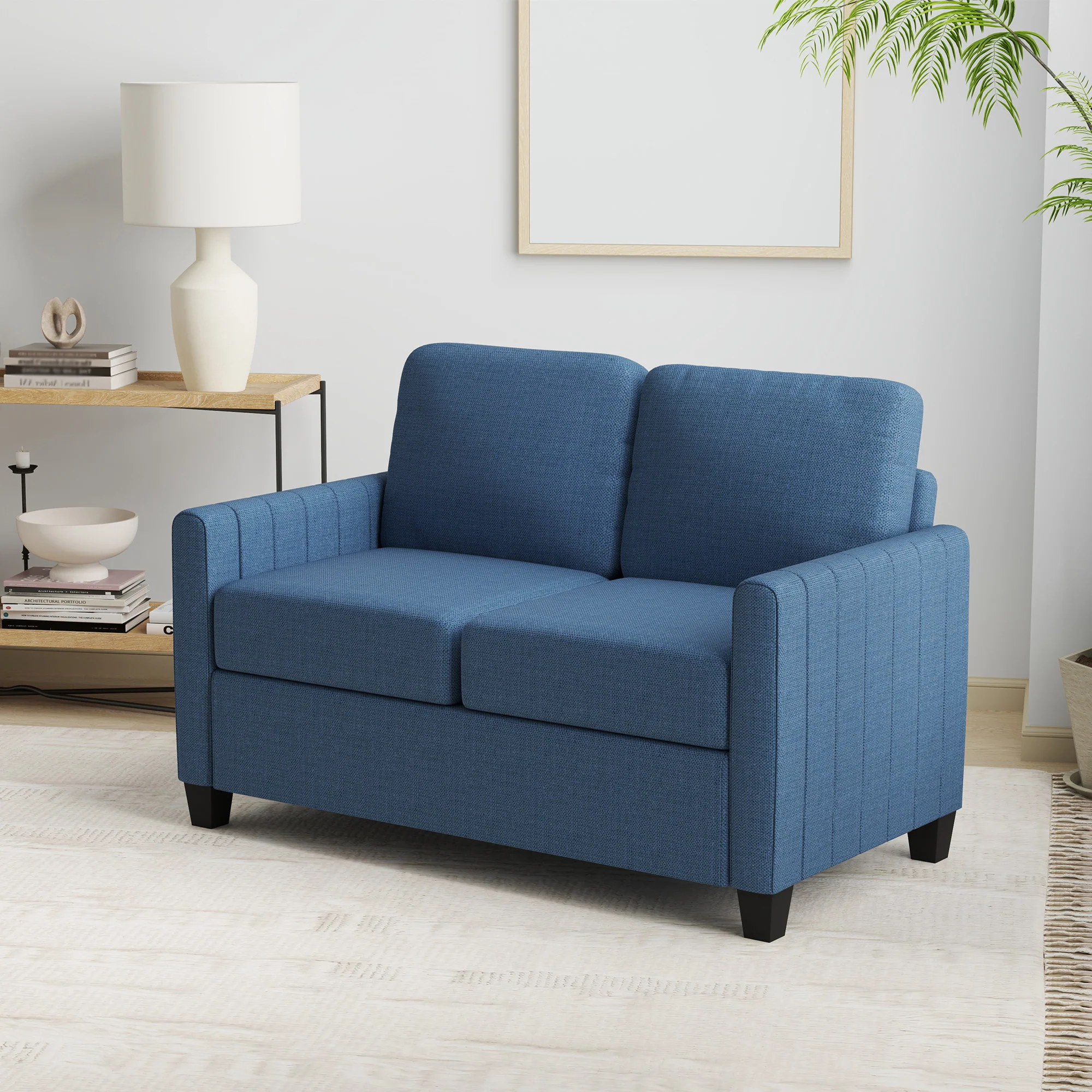 HOMCOM Modern 2 Seater Sofa With Spring Cushion, Back Pillow - Blue/Grey - Image 11