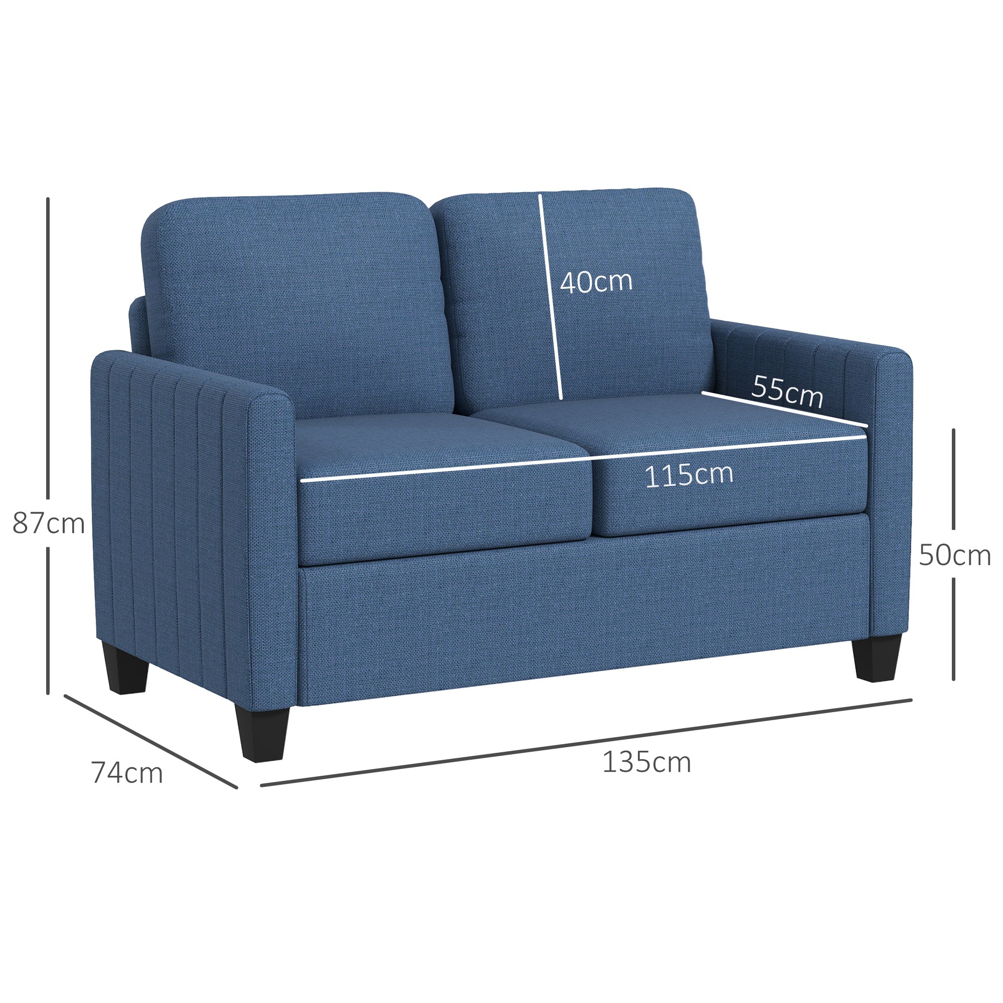 HOMCOM Modern 2 Seater Sofa With Spring Cushion, Back Pillow - Blue/Grey - Image 13