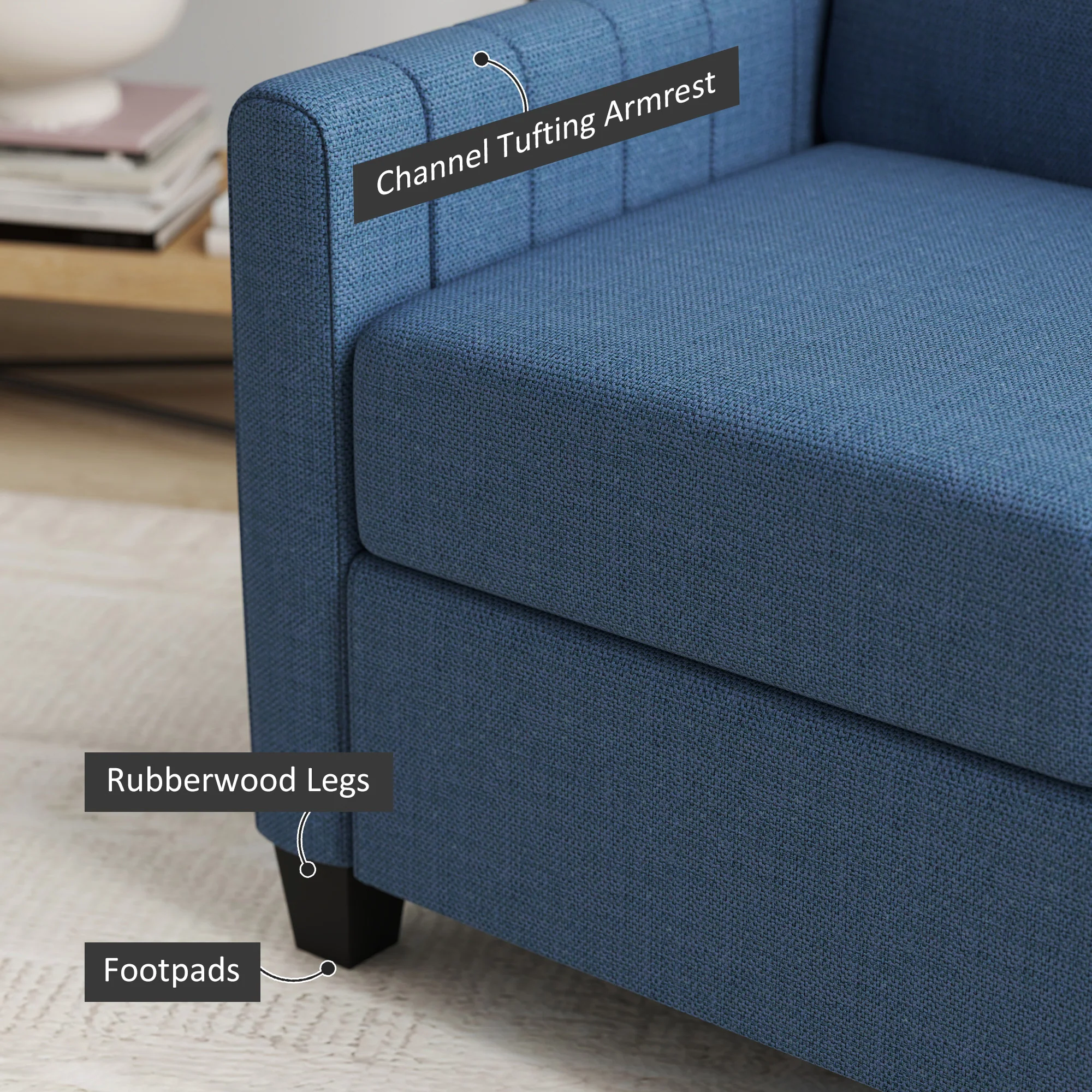 HOMCOM Modern 2 Seater Sofa With Spring Cushion, Back Pillow - Blue/Grey - Image 15