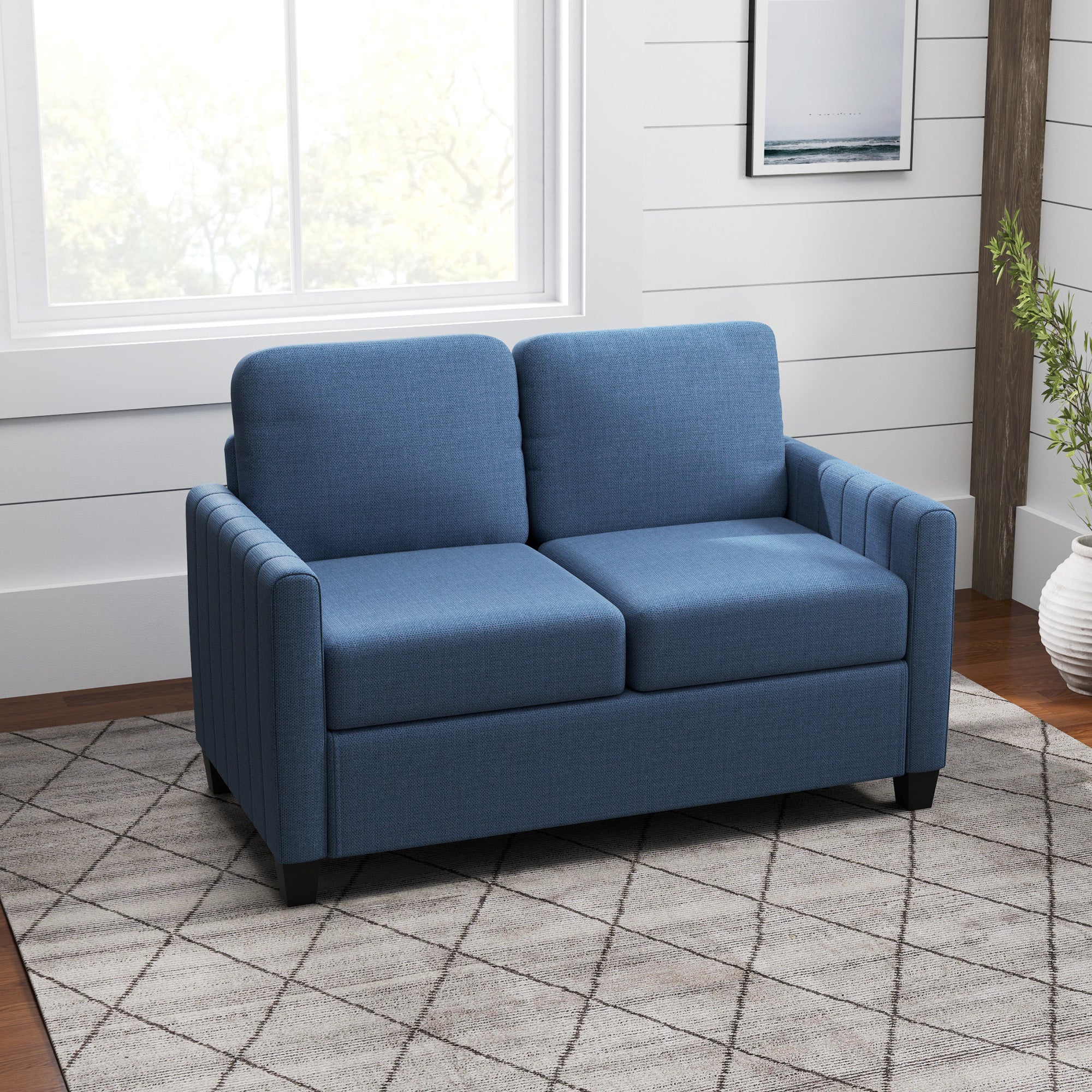 HOMCOM Modern 2 Seater Sofa With Spring Cushion, Back Pillow - Blue/Grey - Image 16