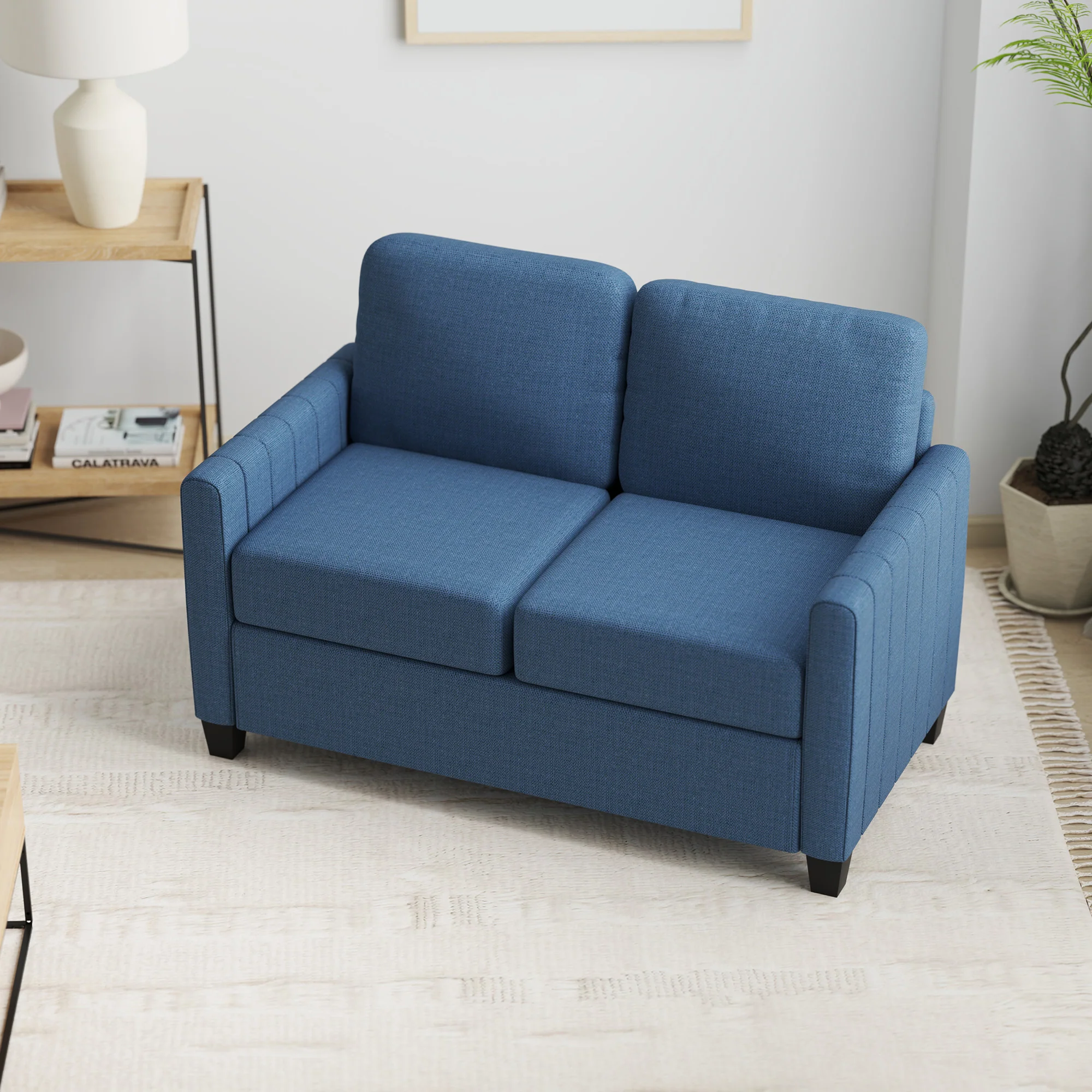 HOMCOM Modern 2 Seater Sofa With Spring Cushion, Back Pillow - Blue/Grey - Image 17