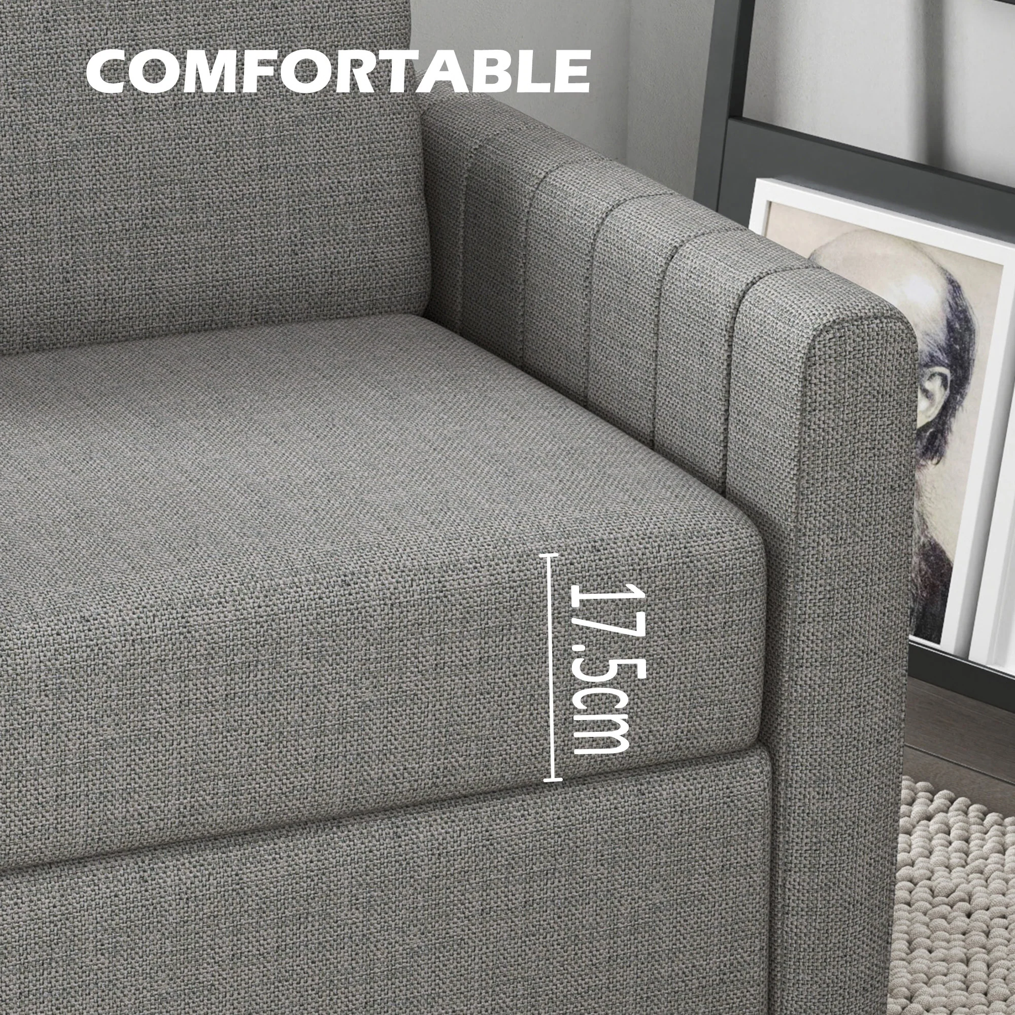 HOMCOM Modern 2 Seater Sofa With Spring Cushion, Back Pillow - Blue/Grey - Image 4