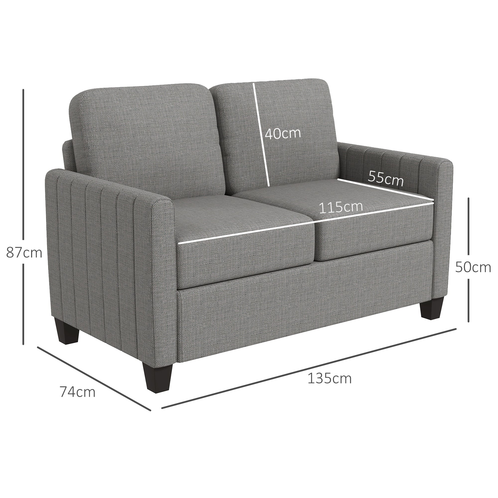 HOMCOM Modern 2 Seater Sofa With Spring Cushion, Back Pillow - Blue/Grey - Image 5