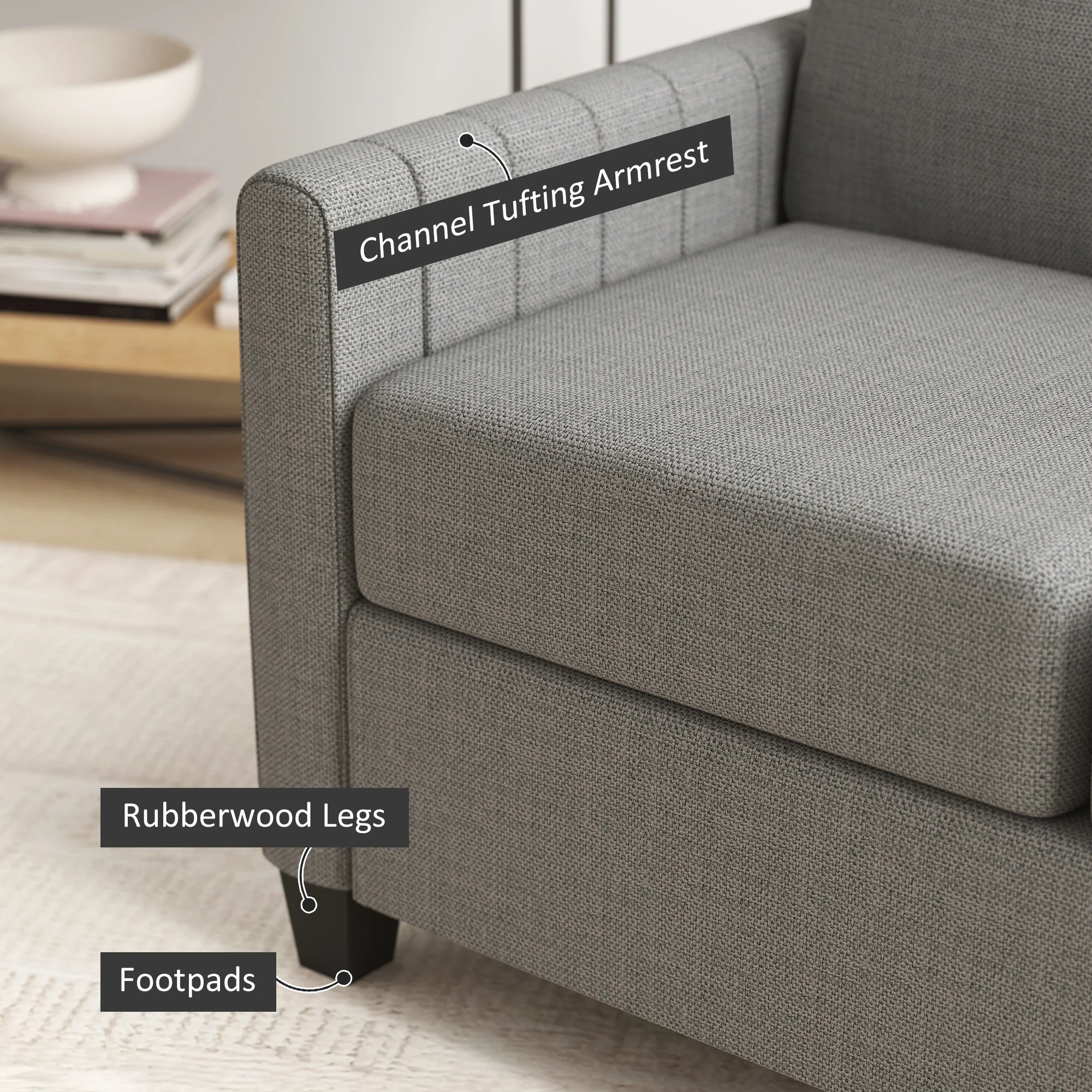 HOMCOM Modern 2 Seater Sofa With Spring Cushion, Back Pillow - Blue/Grey - Image 7