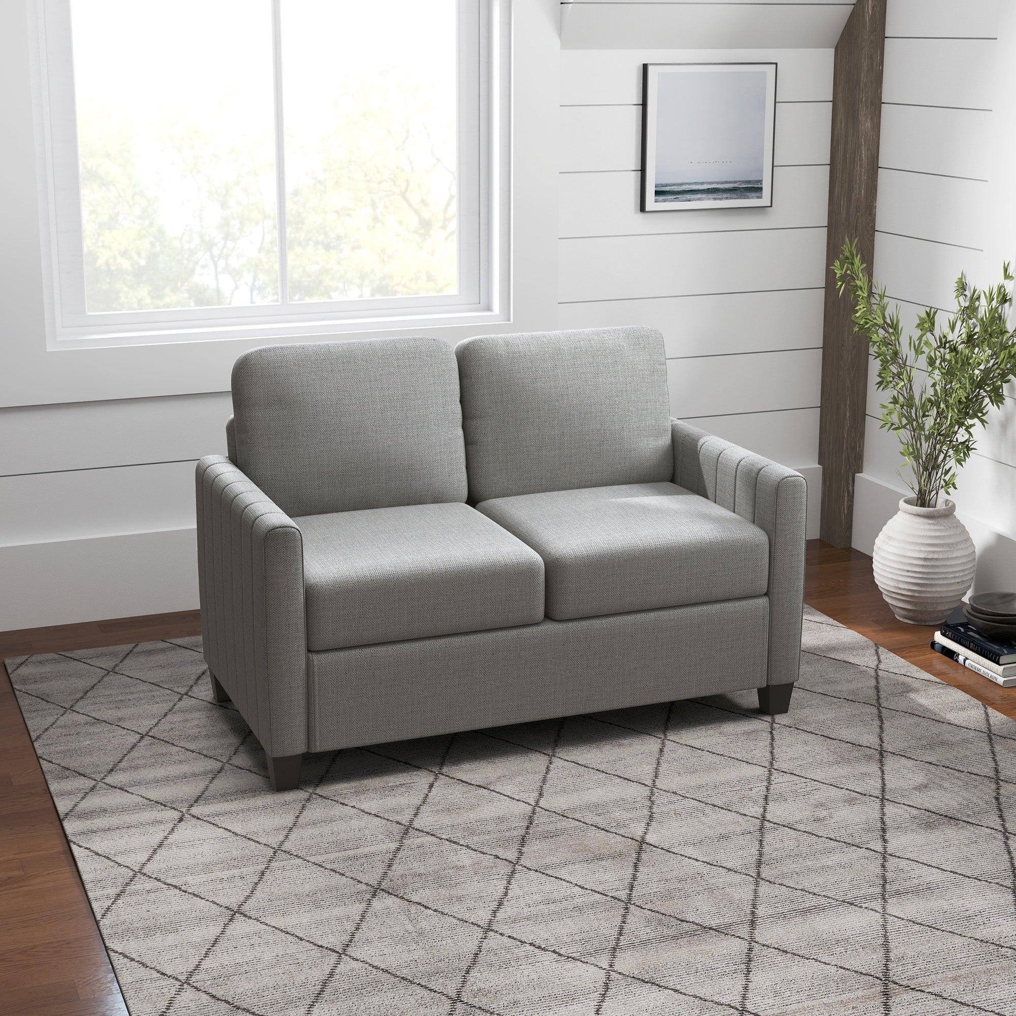 HOMCOM Modern 2 Seater Sofa With Spring Cushion, Back Pillow - Blue/Grey - Image 8