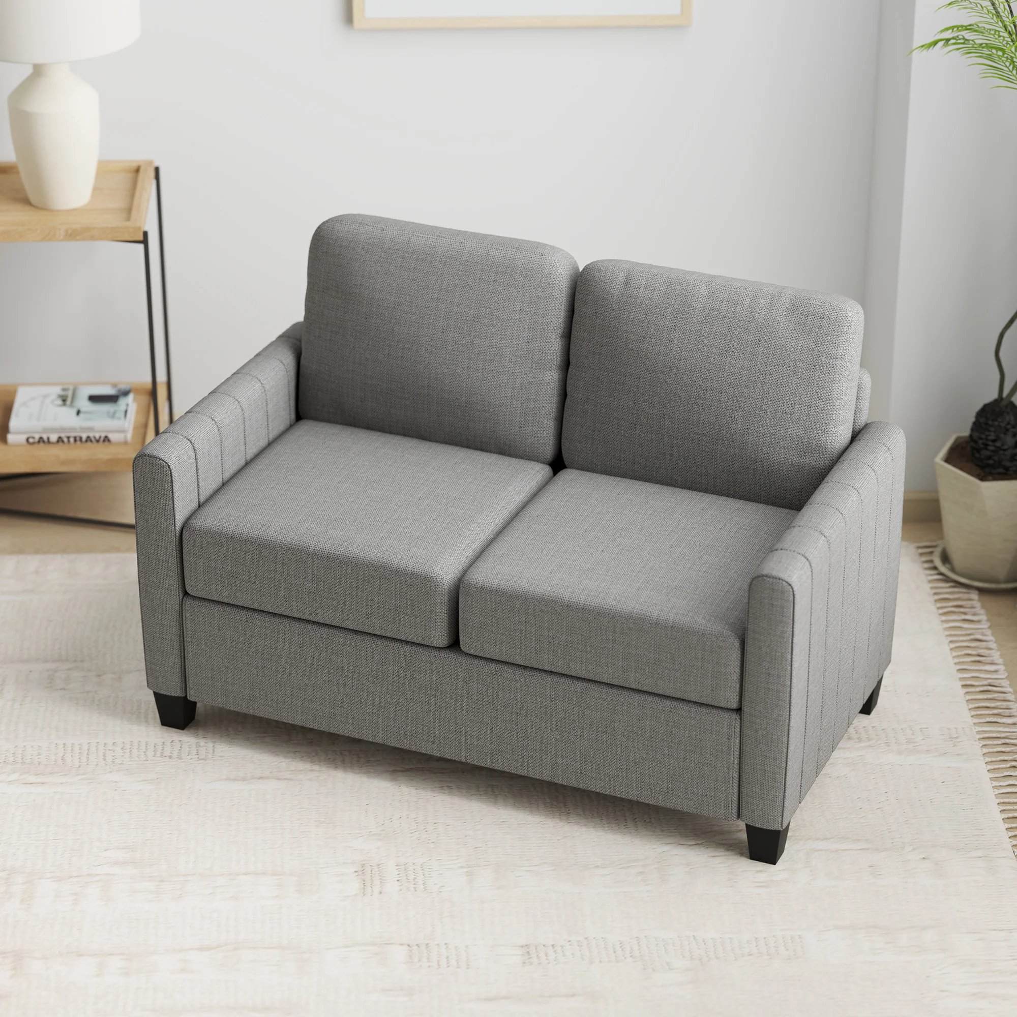 HOMCOM Modern 2 Seater Sofa With Spring Cushion, Back Pillow - Blue/Grey - Image 9