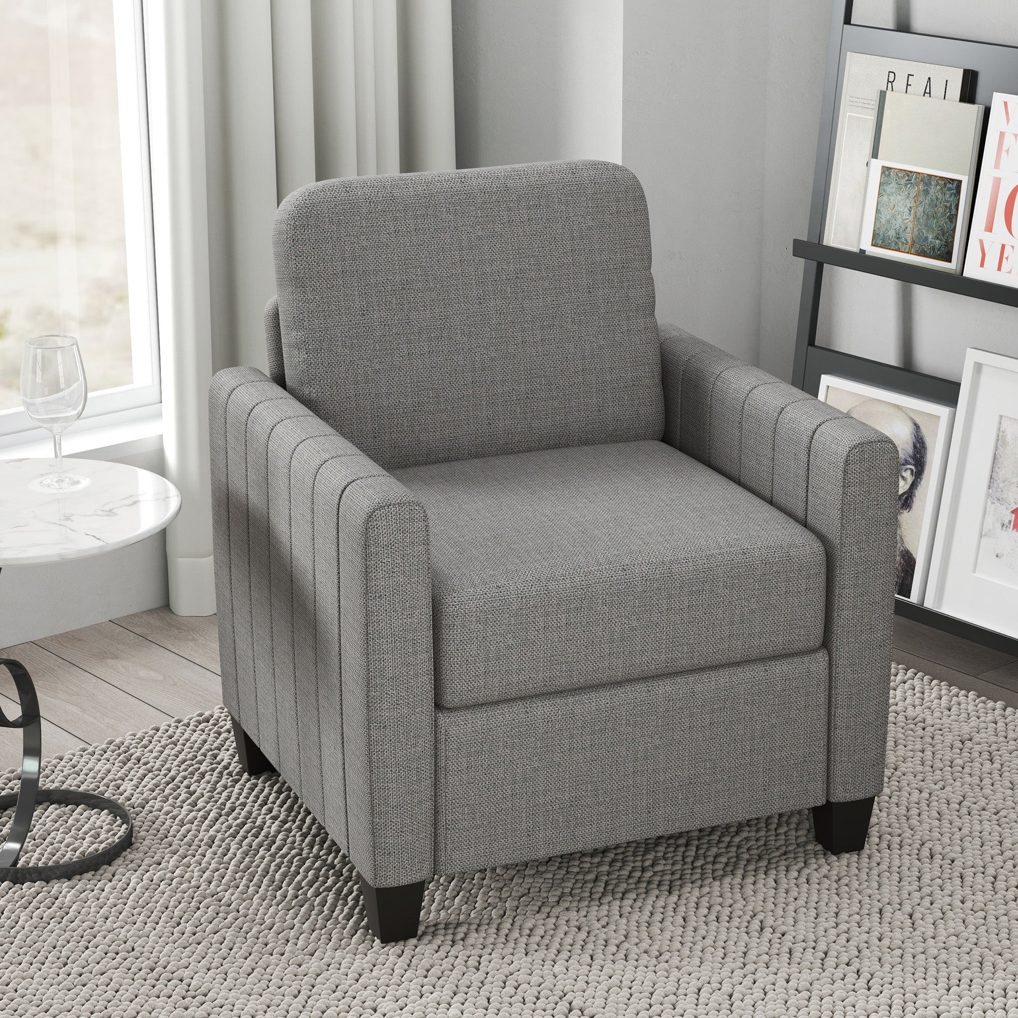 HOMCOM Modern Grey Accent Chair With Spring Cushion, Back Pillow - Image 2