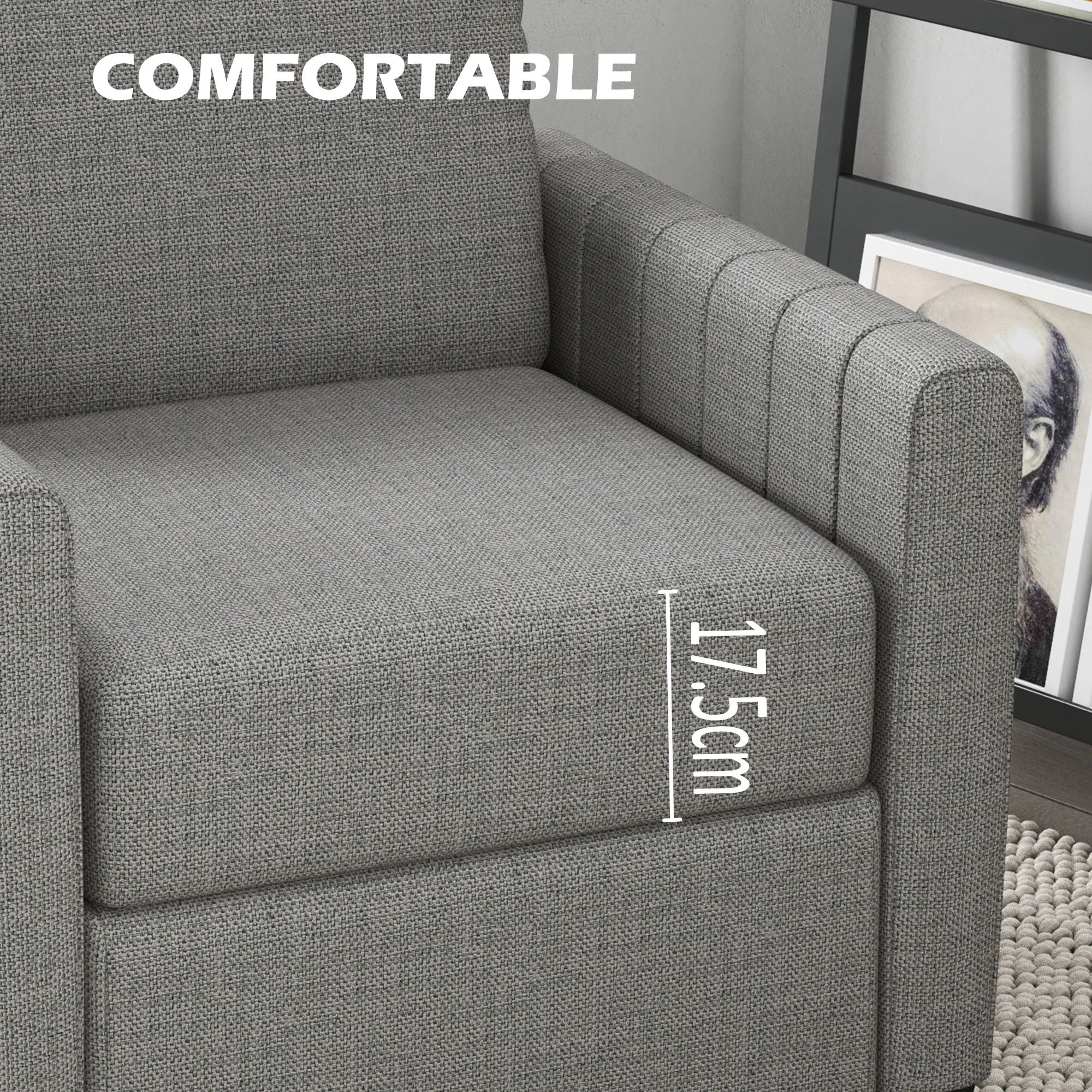 HOMCOM Modern Grey Accent Chair With Spring Cushion, Back Pillow - Image 4