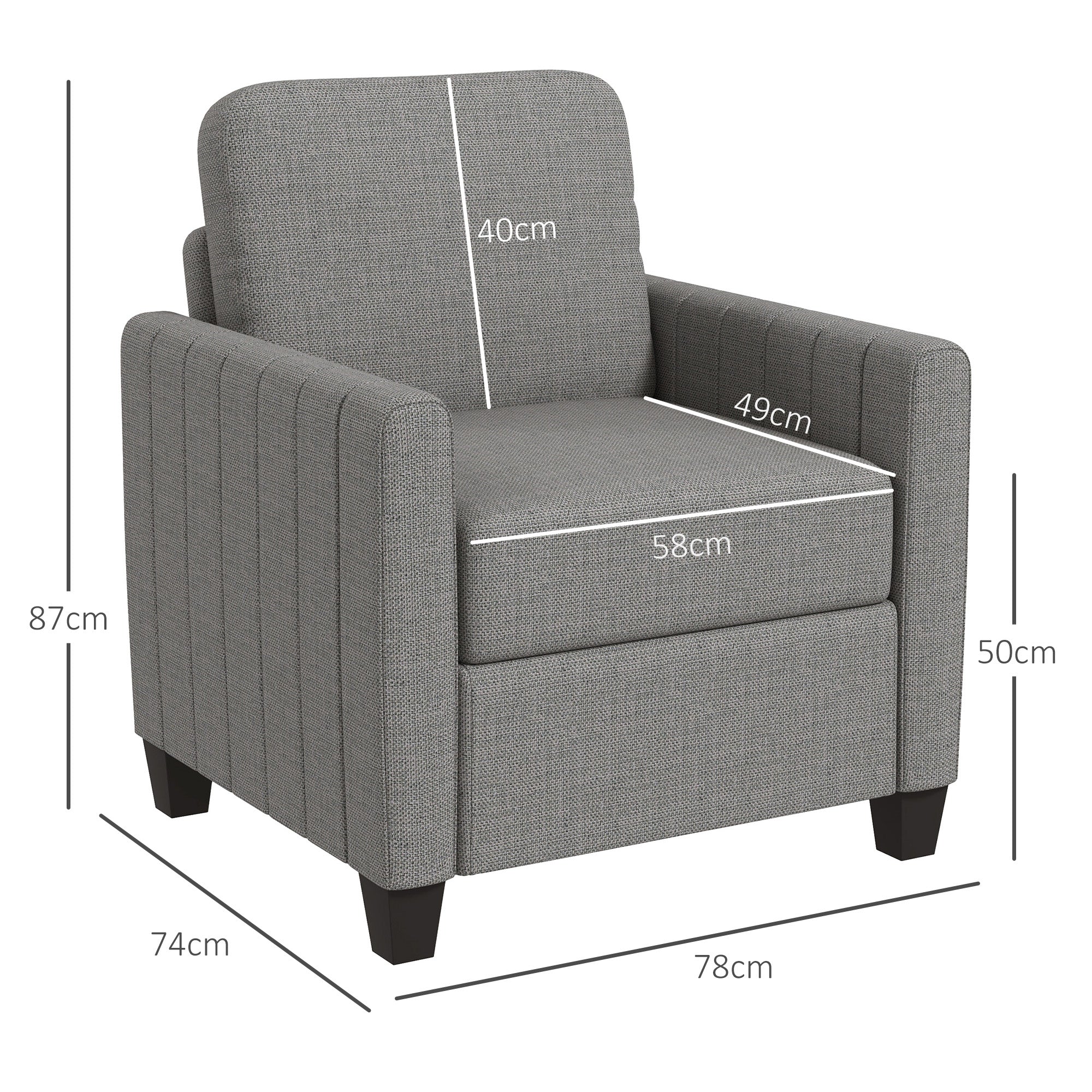 HOMCOM Modern Grey Accent Chair With Spring Cushion, Back Pillow - Image 5