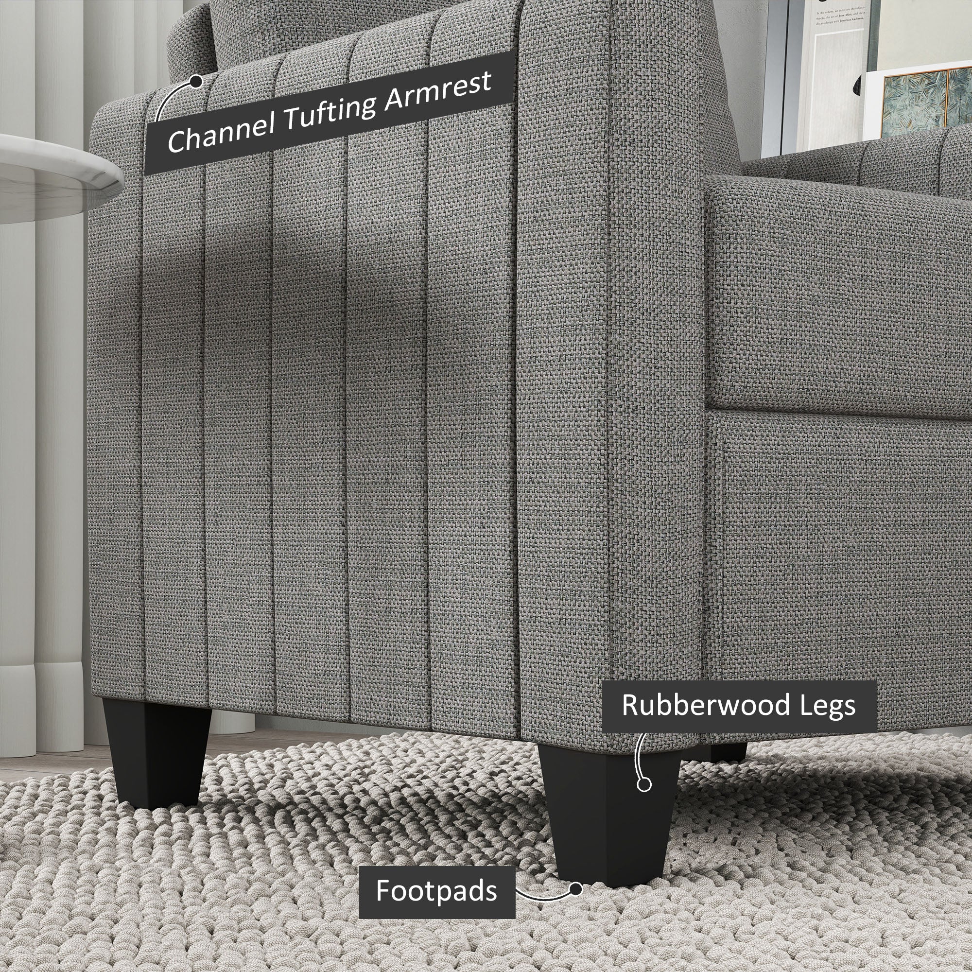HOMCOM Modern Grey Accent Chair With Spring Cushion, Back Pillow - Image 7