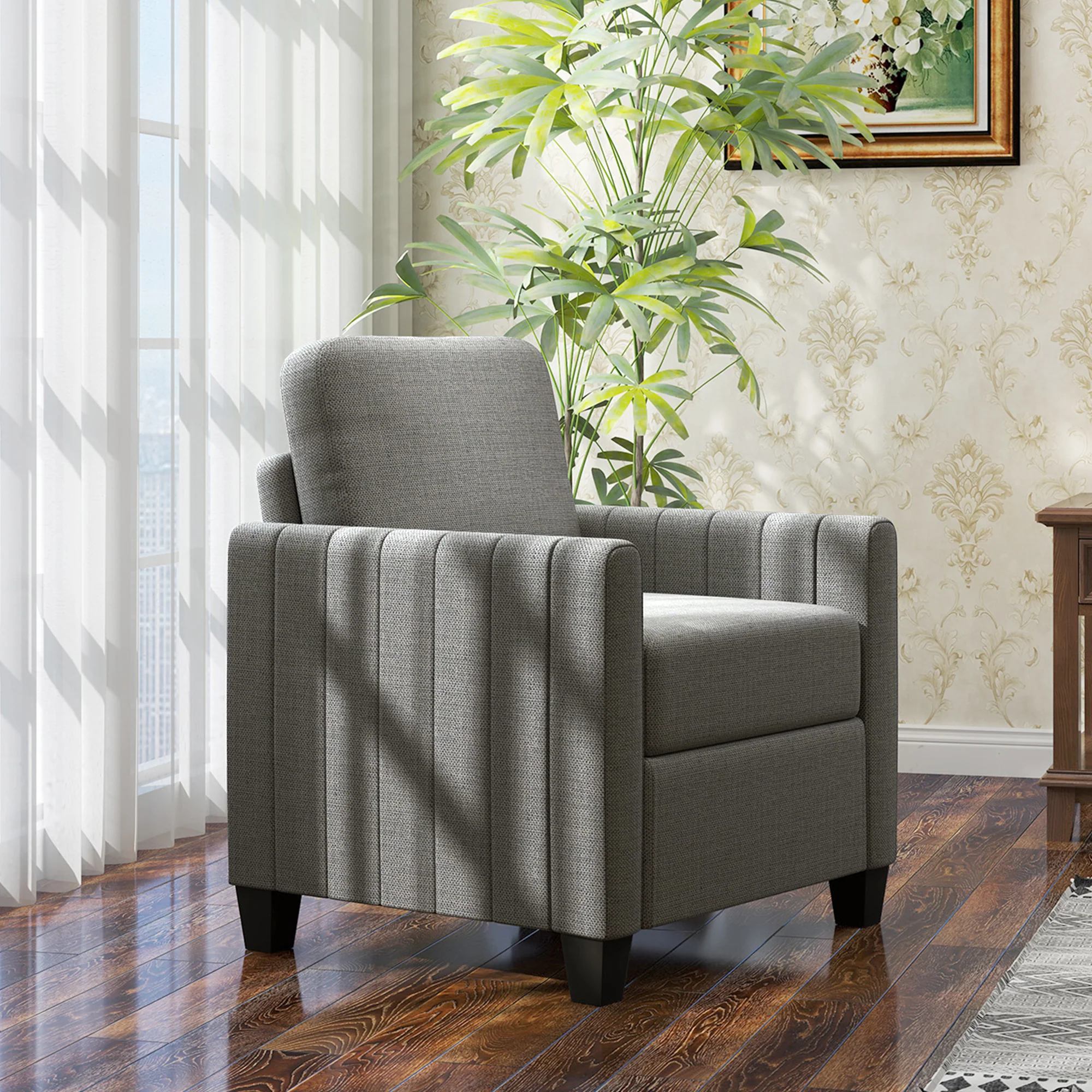 HOMCOM Modern Grey Accent Chair With Spring Cushion, Back Pillow - Image 8